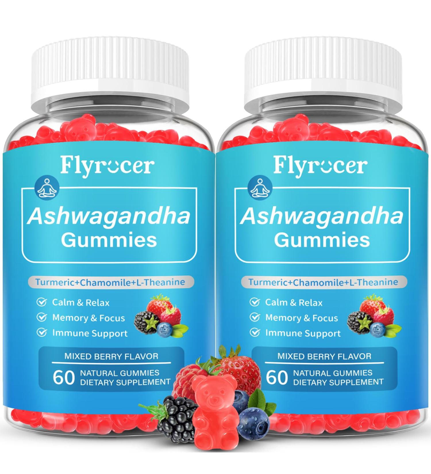 2 Pack Ashwagandha Gummies, Organic Ashwa Root Extract Supplement for Women & Men, Vegan, Gluten-Free, Mixed Berry Flavor, 120 Count 60 Count (Pack of 2) - Buy Online on GoSupps.com