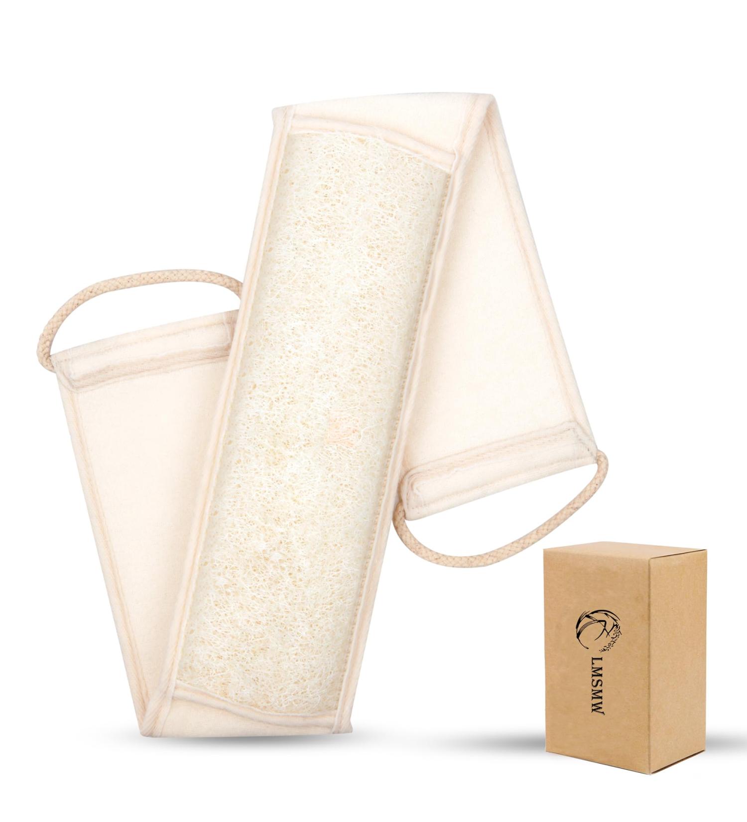 Natural Loofah Back Scrubber with Handle | Exfoliating Dual-Sided Luffa Body Washer for Men & Women - Deep Cleaning Skin Exfoliator - Buy Online on GoSupps.com