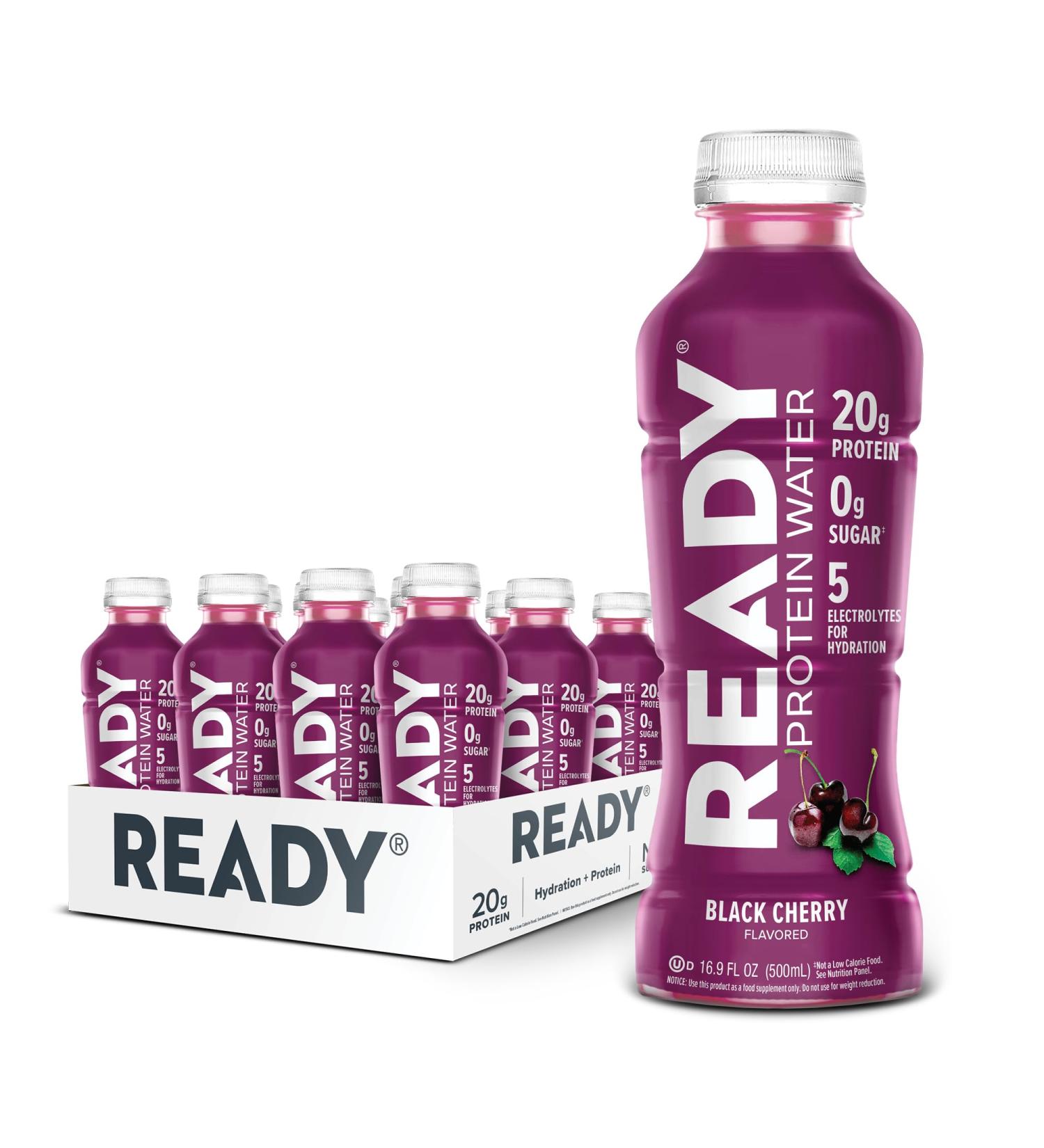 Ready Clear Protein Water 20g Whey Protein Isolate Zero Sugar Low-Calorie Sports Drink for Hydration & Recovery Electrolytes Essential Amino Acids Black Cherry 16.9 fl oz Bottles (12-Pack) Black Cherry 16.9 Fl Oz  - Buy Online on GoSupps.com