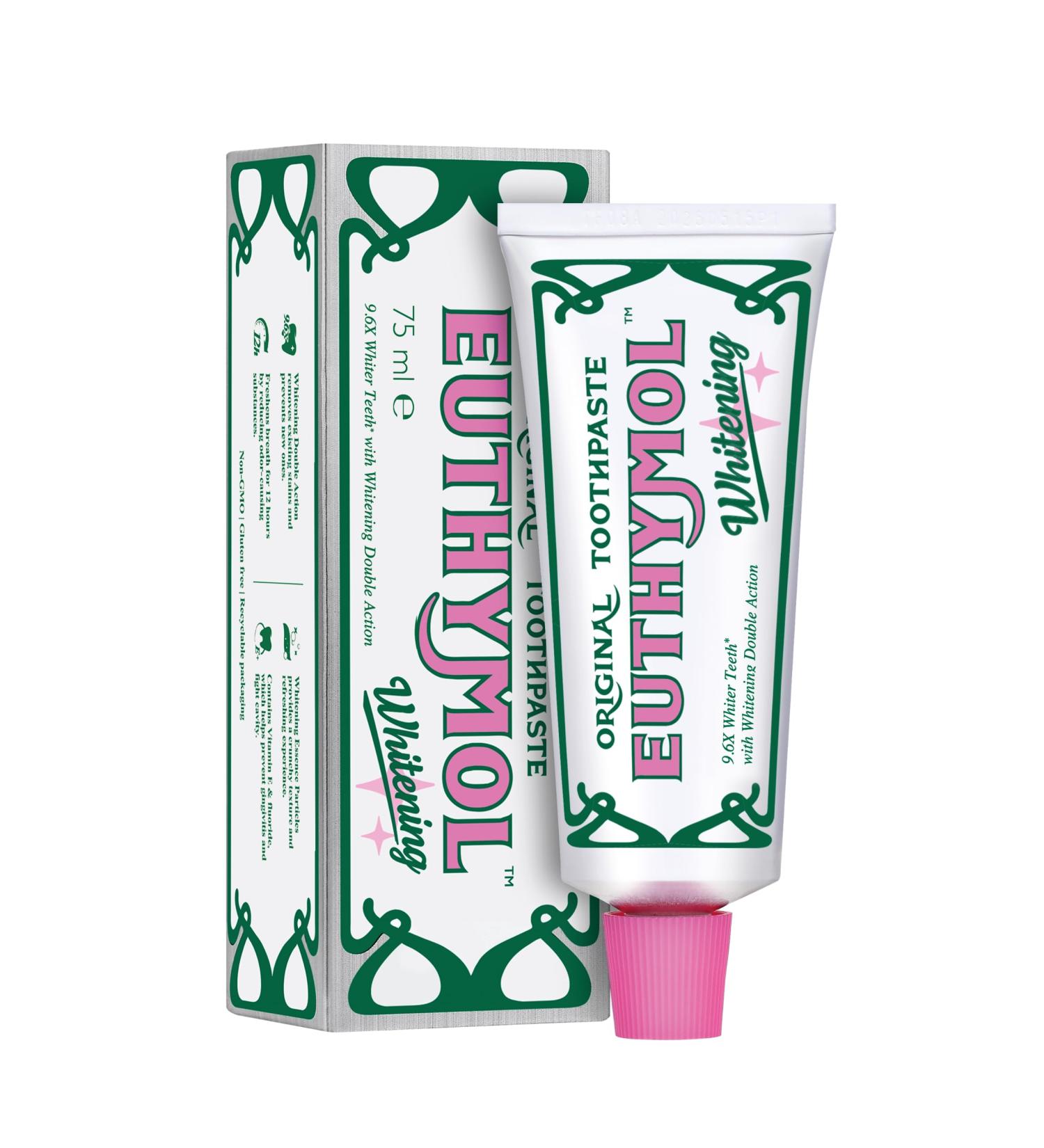 Euthymol Whitening Toothpaste 75ml | Non-GMO | Gluten Free | Vitamin E | Plaque Removal | Cavity Protection | Antibacterial | Freshens Breath | Dental Care | Enamel Protection | Pack of 1 - Buy Online on GoSupps.com