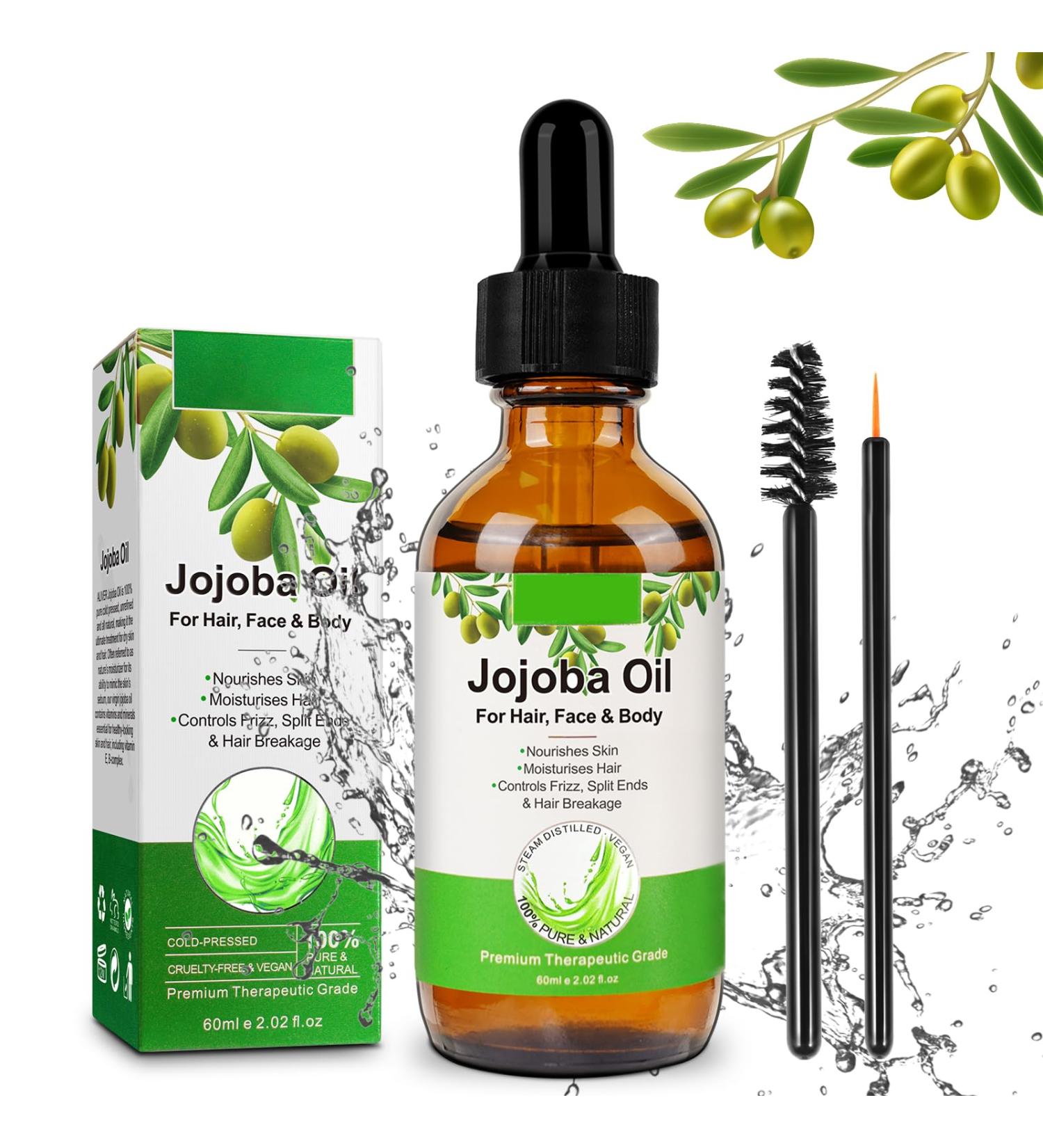 Jojoba Oil 60ML - 100% Pure Natural Hair Growth Oil Improve for Dry Damaged Skin and Hair 100% Pure Natural Colorless Odorless Jojoba Oil Cold Pressed Unrefined - Buy Online on GoSupps.com