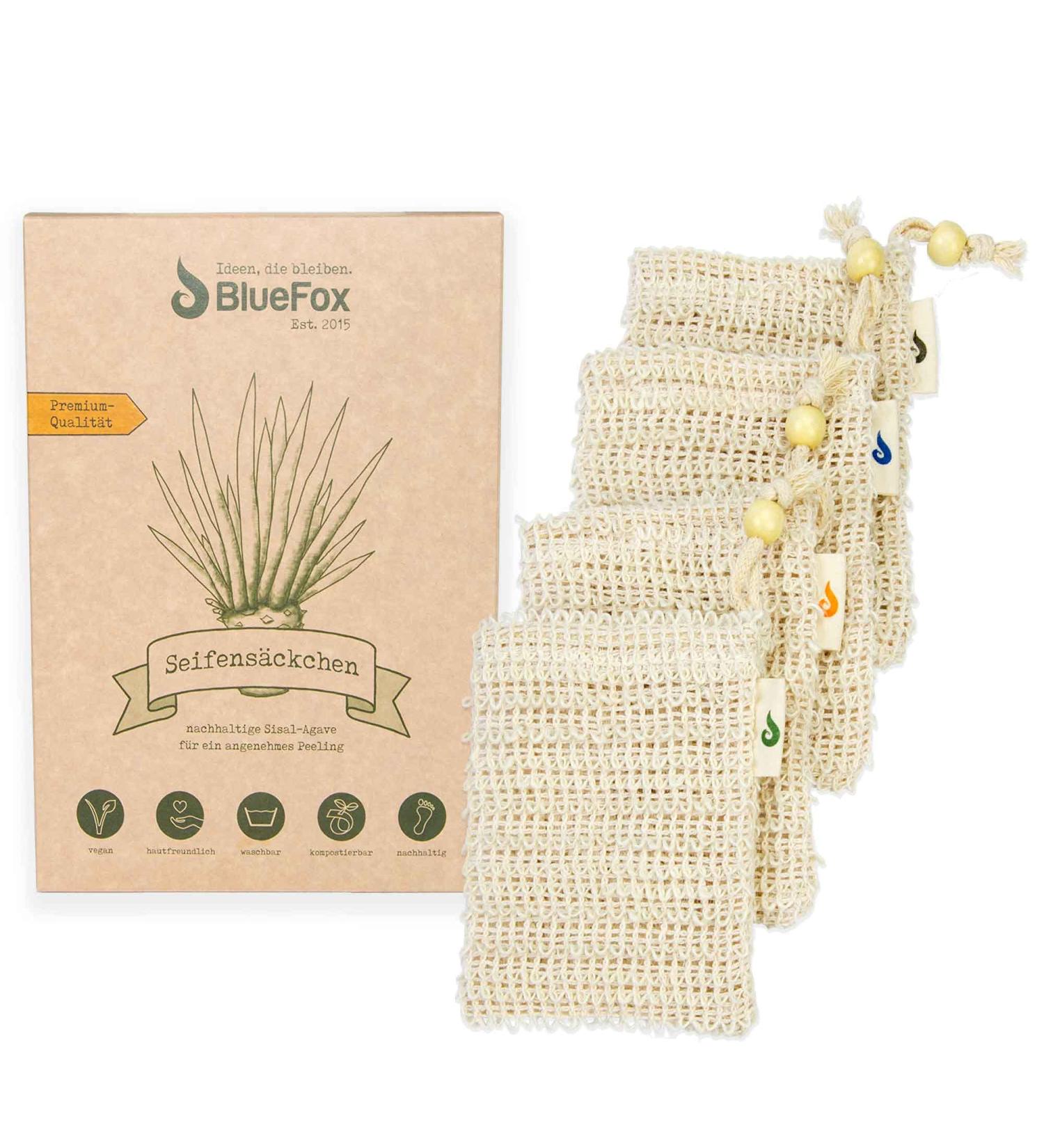 Bluefox i 4x Soap Bags 14x10cm | Eco-Friendly Nature Seifennetz with Colored Labels | Soap Bag for Soap Remnants & Hair Soap | 4-Pack Set - Buy Online on GoSupps.com