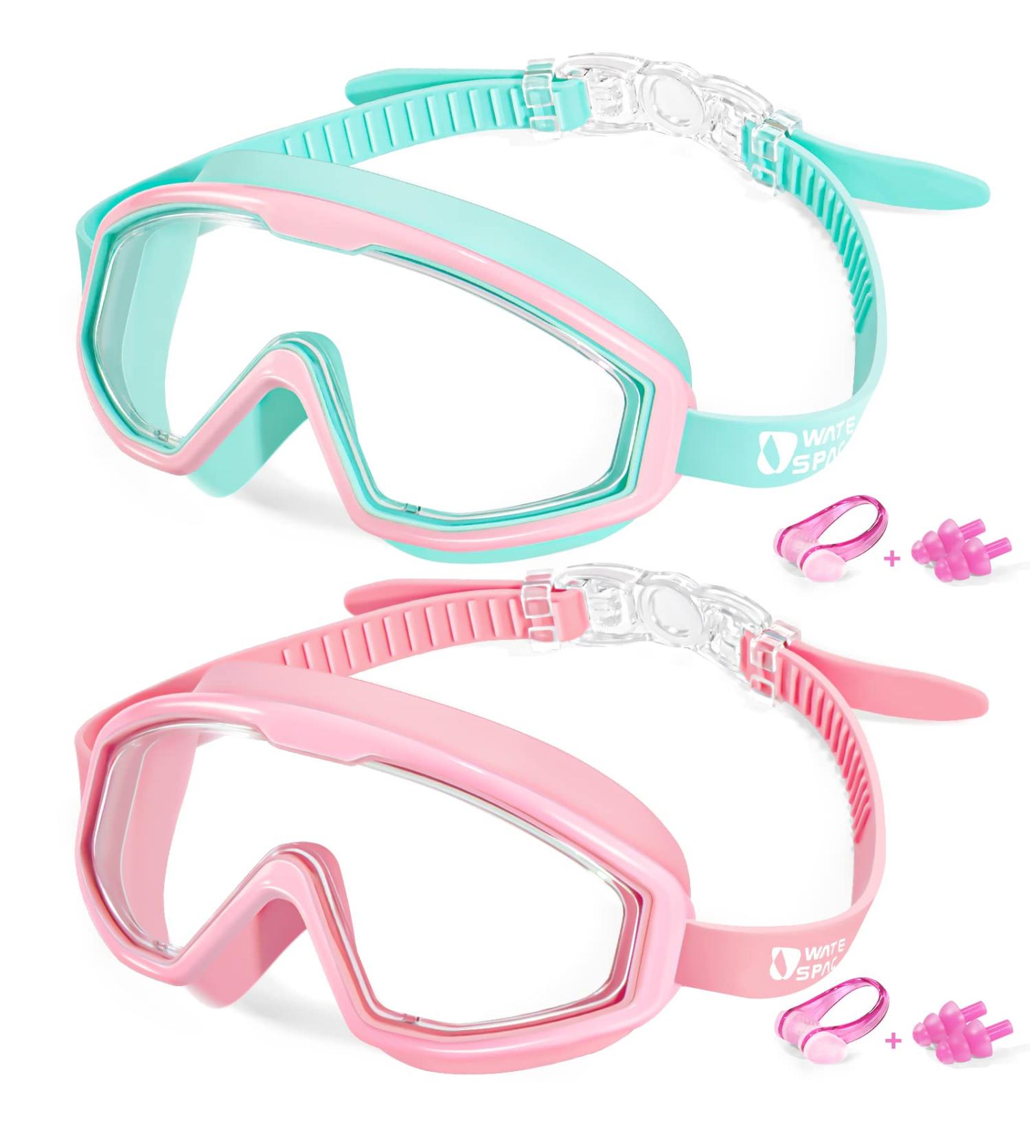 Buy Water Space Swimming Goggles for Kids 3-15 | Panoramic Anti-Fog Design | No Leak Swimming Goggles for Pool & Beach - Pink & Light Green - Buy Online on GoSupps.com