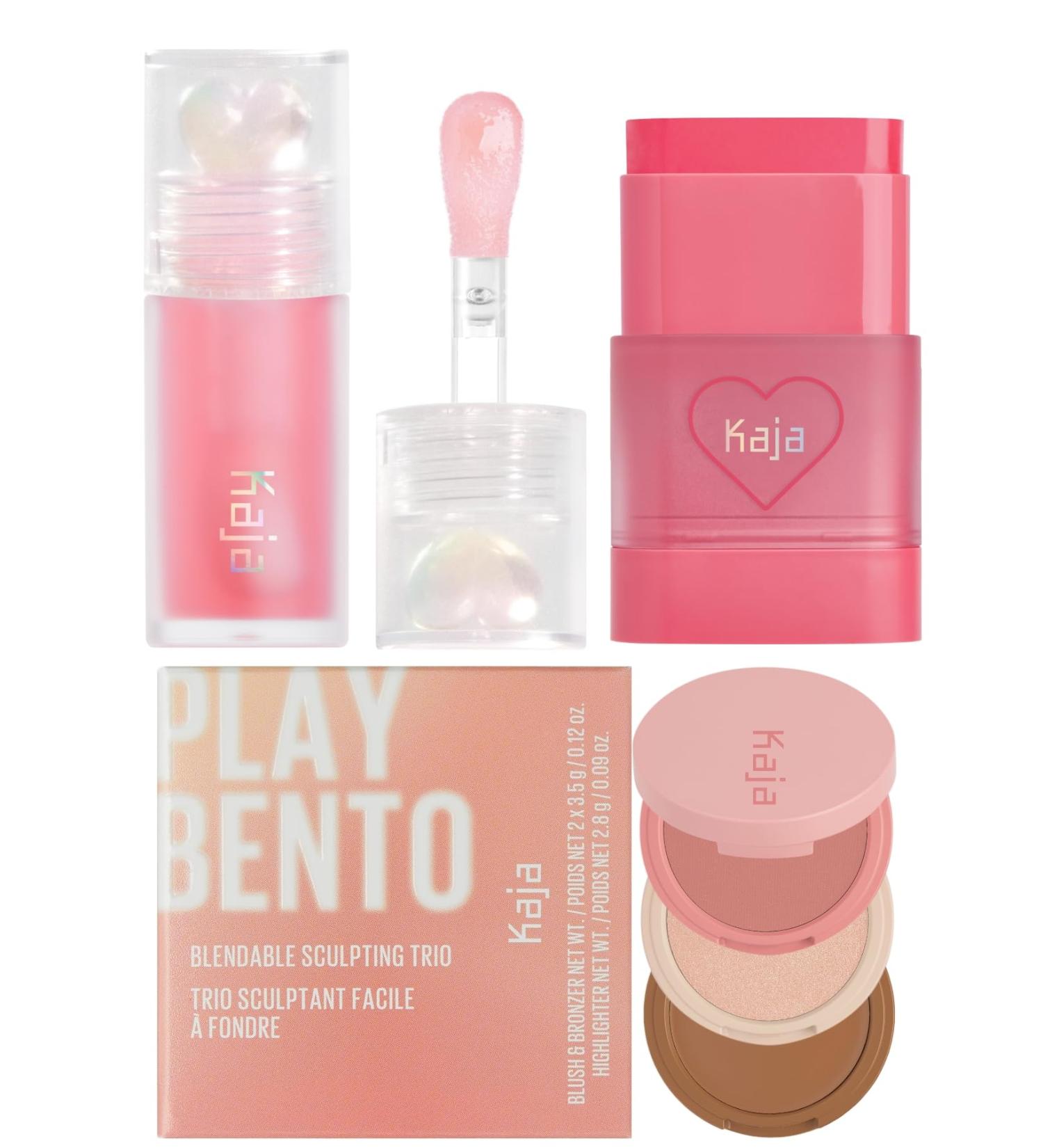 Kaja Juicy Glass Lip Oil 01 Rose Hip Spritz + Dewy Bar - Creamy Multi-Stick Blusher & Lip Balm 02 Strawberry Sorbet 10g + 3-in-1 Blendable Sculpting Trio - Play Bento 01 Butter Up Bundle - Buy Online on GoSupps.com