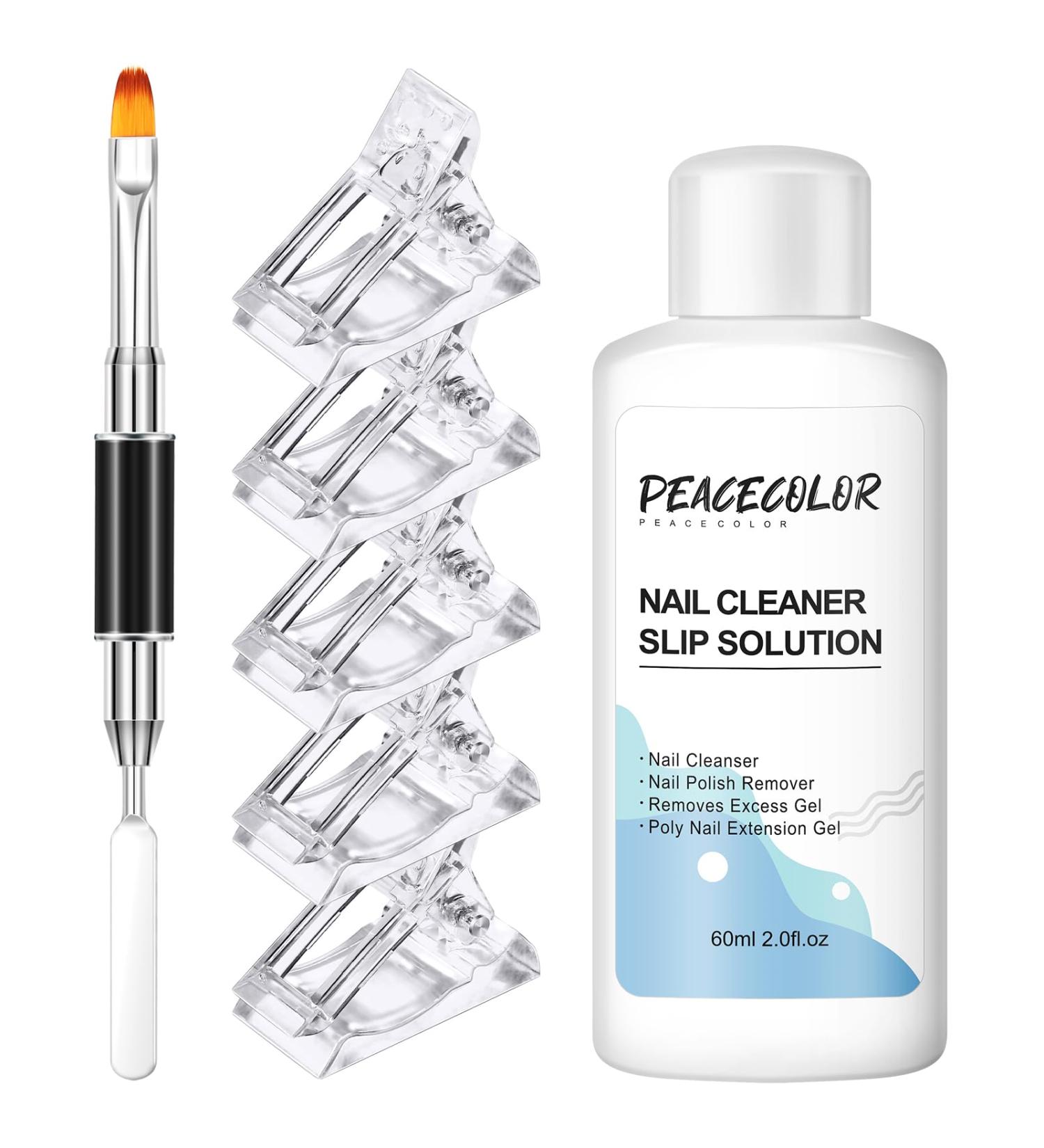 PEACECOLOR 60ML Slip Solution Cleanser Plus with Transparent False Nail Fixed Clip Dual End Nail Brush Kit for Poly Nail Gel Builder Nail Gel Home DIY Nail Art Use color 197 - Buy Online on GoSupps.com
