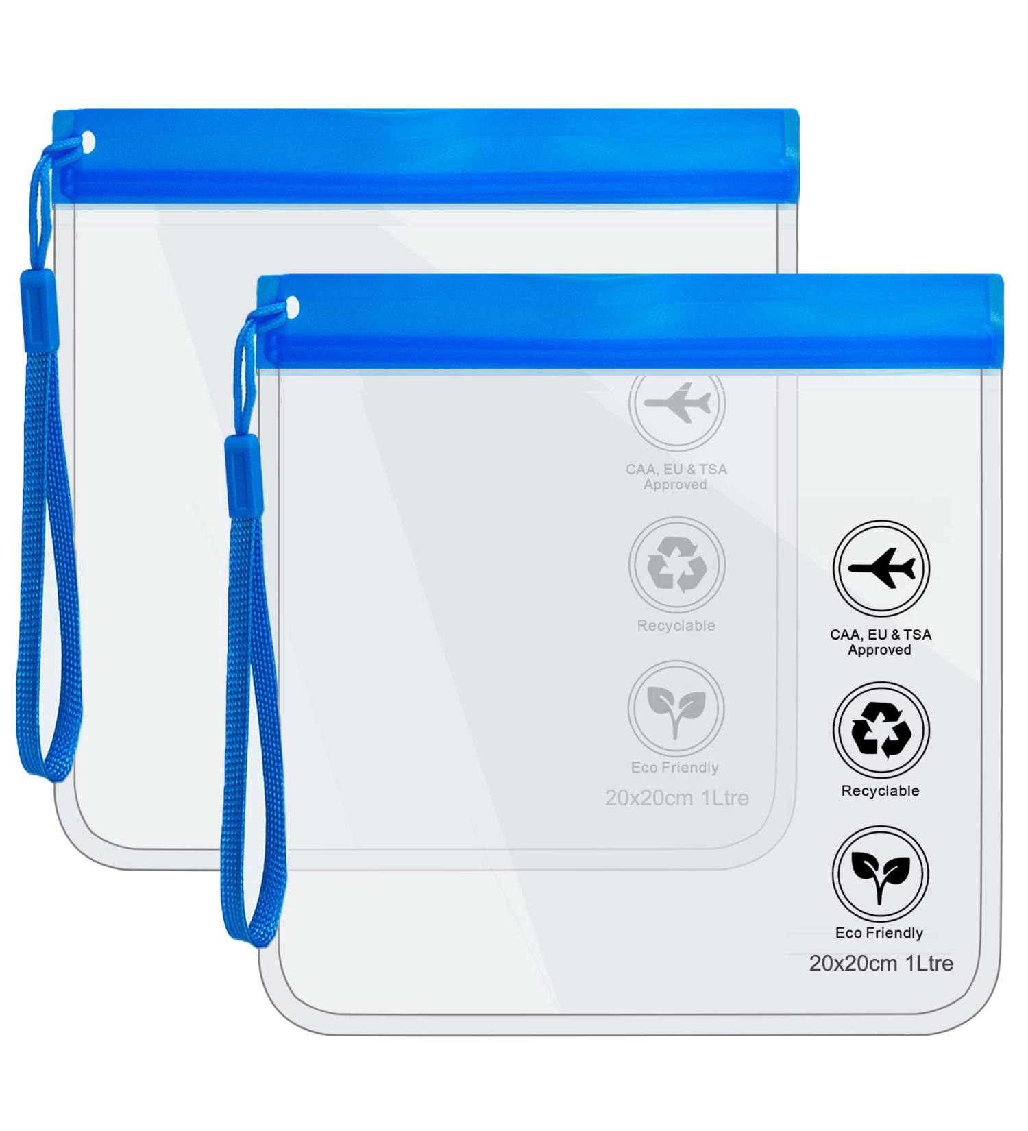 Clear TSA Approved Travel Toiletry Bags - Set of 2 Blue 20x20cm Makeup & Liquids Bags for Airport Security - Holiday Essentials for Men and Women - Buy Online on GoSupps.com