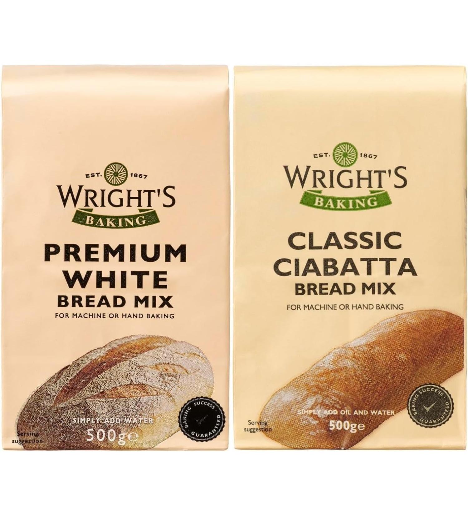 Wright's selection pack | Premium White Bread Mix And Ciabatta Bread Mix | Simply Add Oil and Water | For Machine or Hand Baking | Suitable for Vegetarians - Buy Online on GoSupps.com