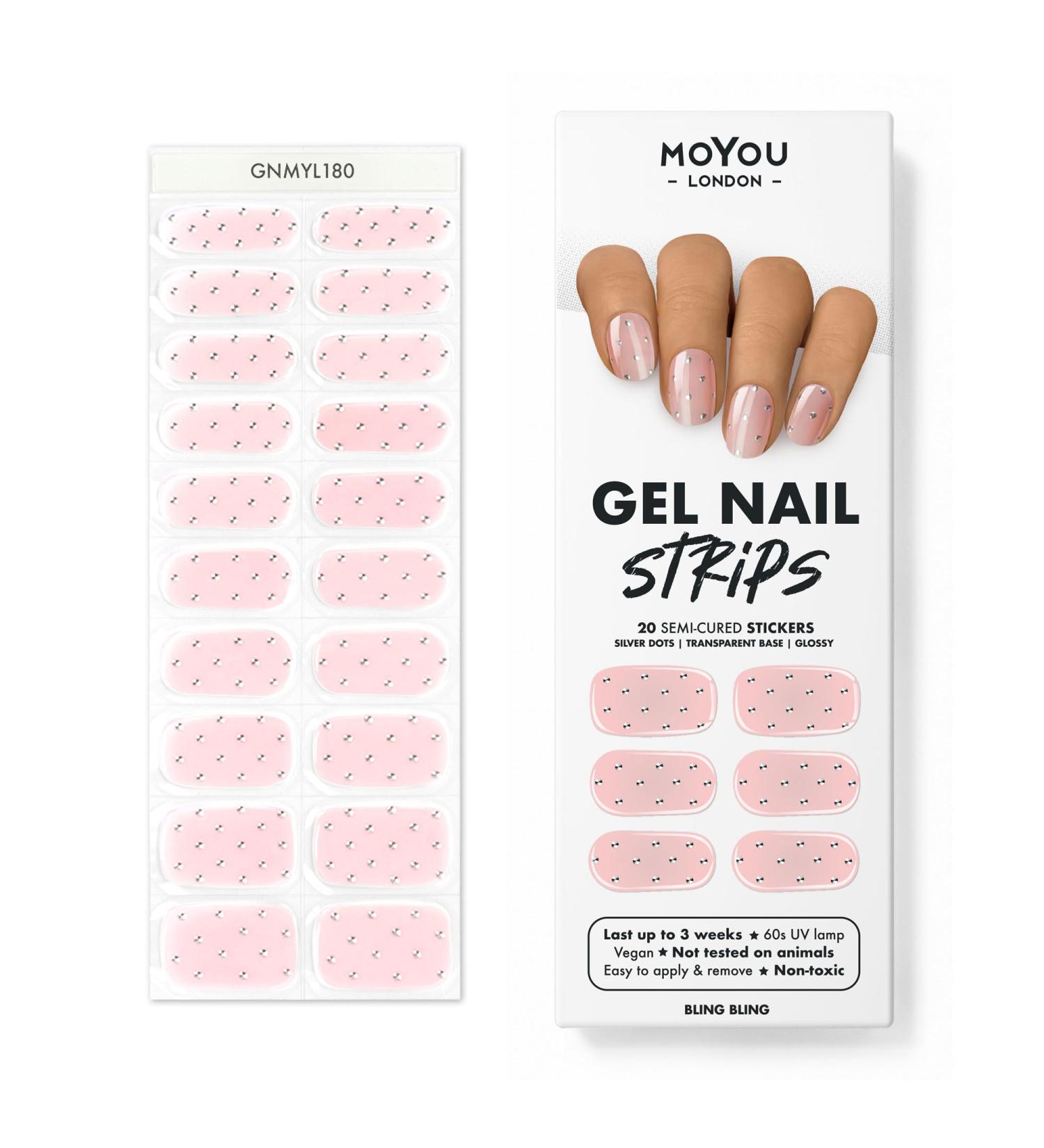 MOYOU LONDON Semi-Cured UV Gel Strips - 20-Piece Gel Nail Foils for Salon Quality Manicure - Bling Bling - International Shipping Available - Buy Online on GoSupps.com