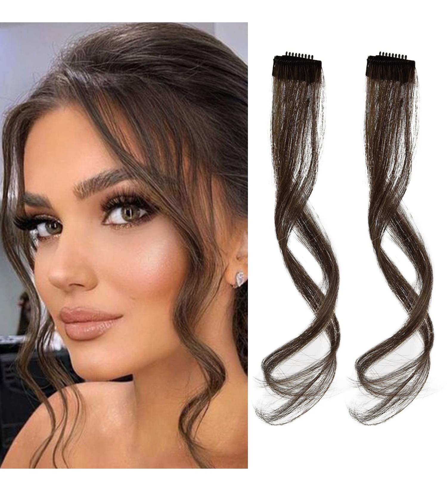 REECHO Long Side Air Bangs Wavy Curly Clip in Curtain Bangs - Dark Brown 12 Inch - 2 PCS Set - Buy Online on GoSupps.com
