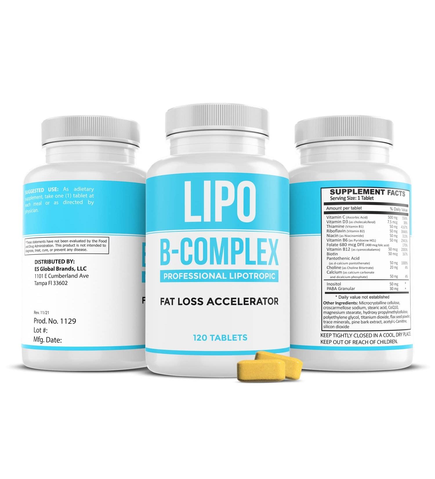 Lipo B-Complex Tablets by ES Global Brands - Lipotropic for Energy & Wellness (120 Tablets) - Buy Online on GoSupps.com