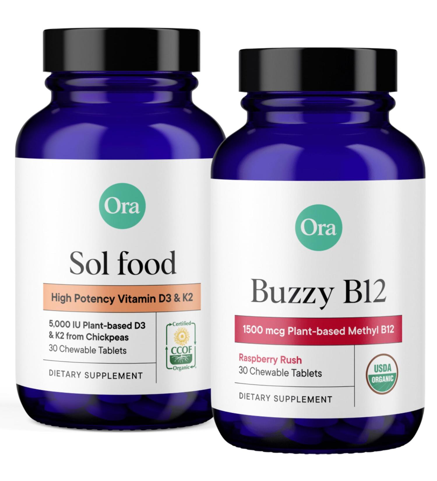 Ora Organic Vitamin D3 5000IU + K2 & Vitamin D3 2000IU Bundle: Vegan Vitamin D from Lichen and K2 from Chickpeas 30 Chewable Tablets + Vegan Vitamin D from Lichen for Bone Health 30 Vegan Tablets - Buy Online on GoSupps.com