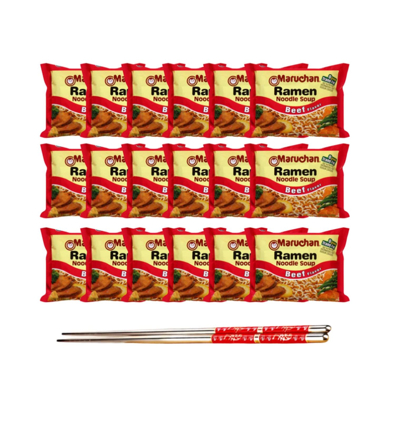 Ja Cor Instant Ramen Noodle Soup 0g Trans Fat Beef Flavor Noodles 3 oz. Bulk Pack Bundle with 1-Set of Reusable Stainless Steel Chopsticks(18 Individual Packs) - Buy Online on GoSupps.com