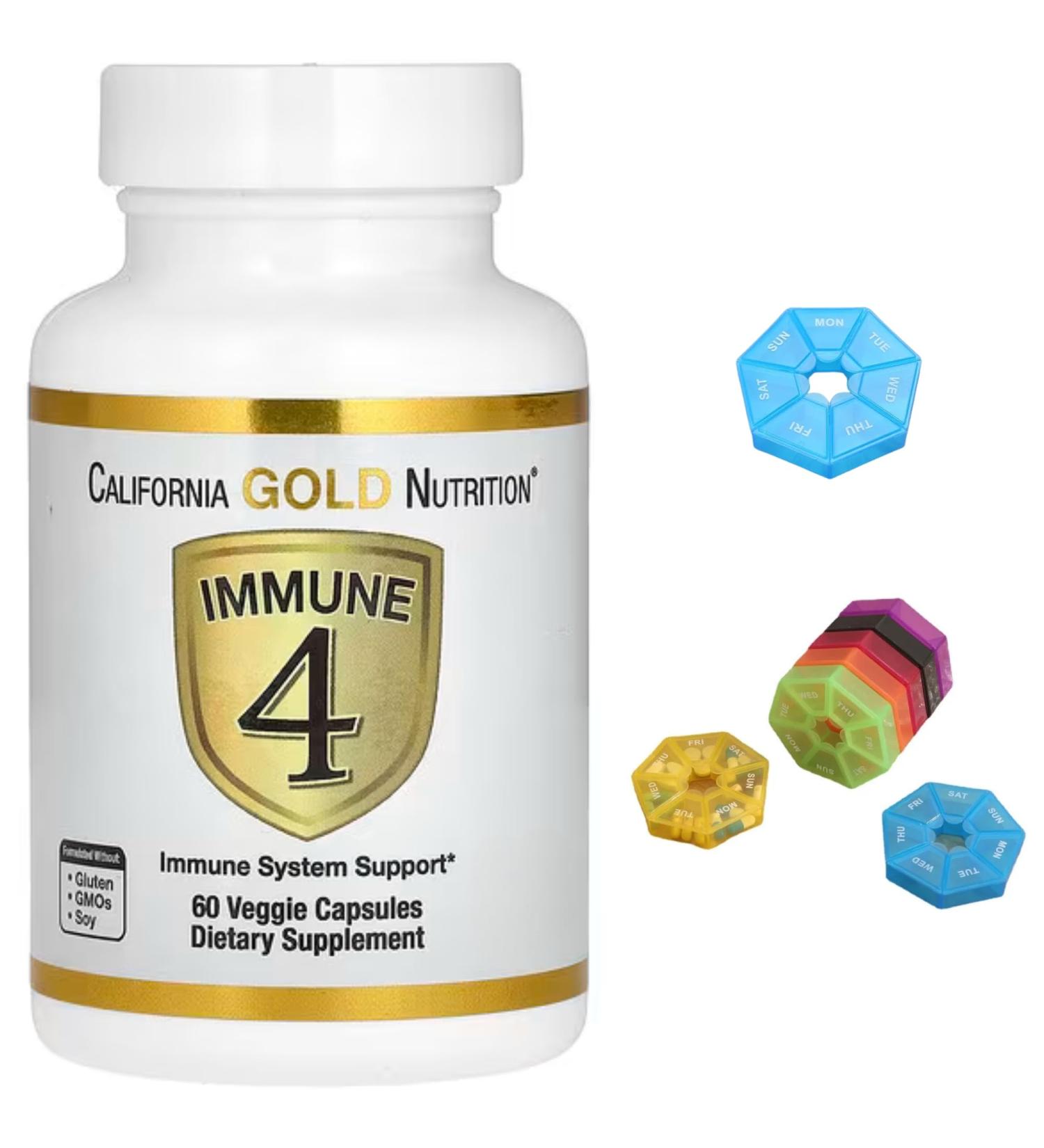 Immune 4 Immune System Support Compatible With California Gold Nutrition 60 Capsules + Bonus Pill Organizer Weekly Pill Organizer Mini - Buy Online on GoSupps.com