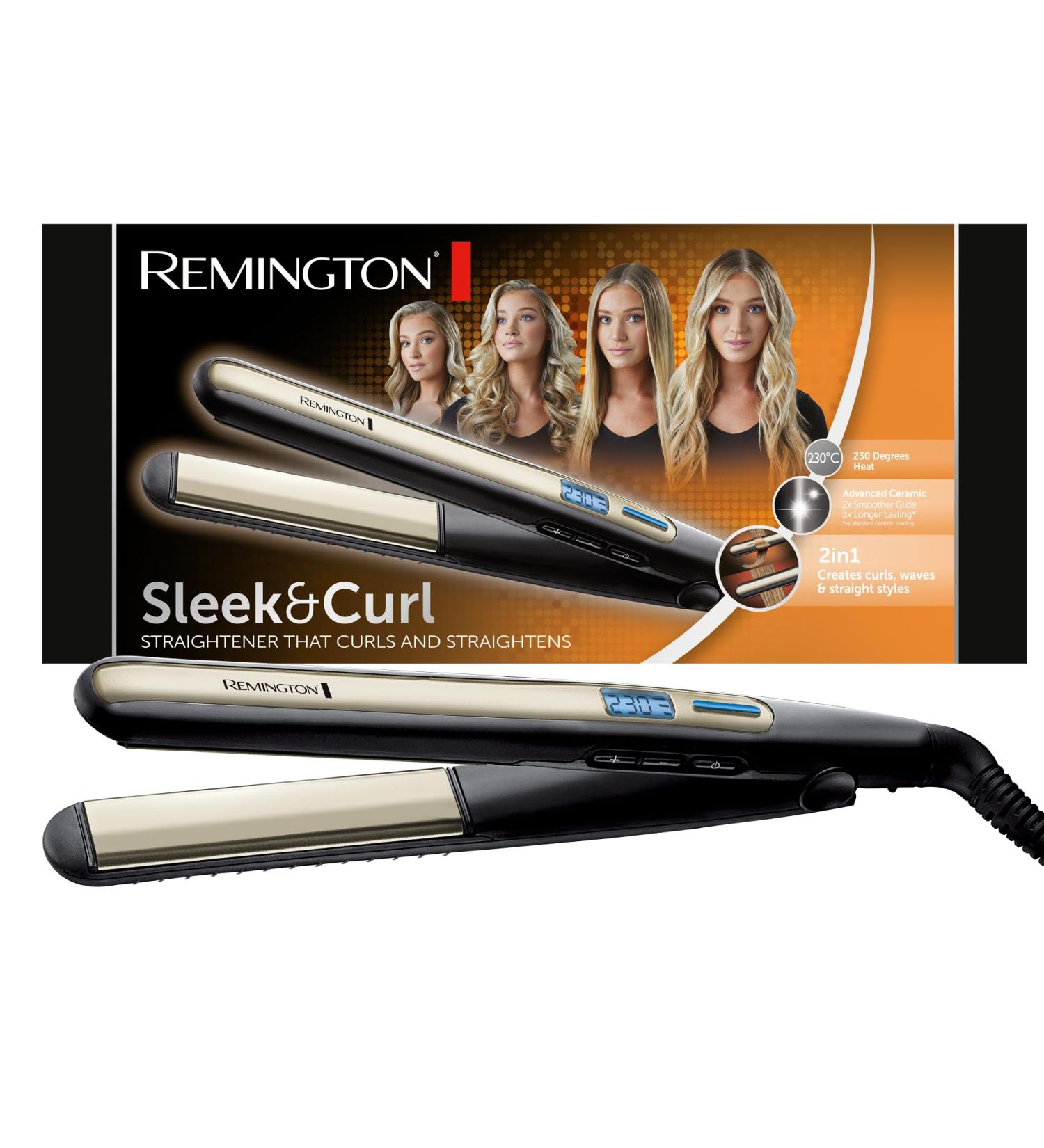 Remington S6500 Smoothing Iron - Sleek & Curl Hair Straightener with LCD Display & Ultra-Turmaline Ceramic Coating for Perfect Curls and Waves - Buy Online on GoSupps.com