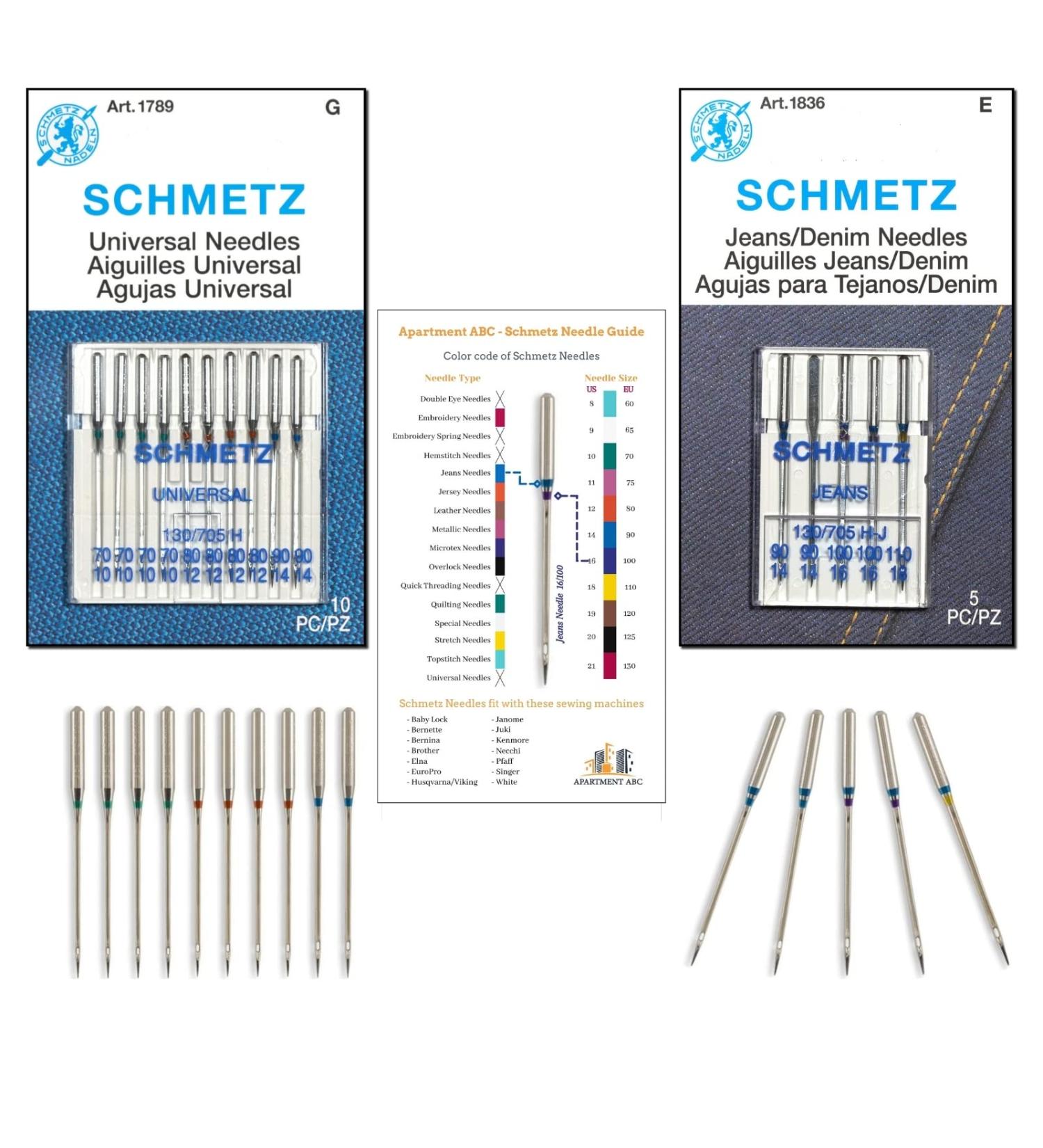 Denim and Universal Sewing Machine Needles Combo Pack - Assorted Sizes - Fits Brother, Baby Lock, Bernette, Bernina, Elna, Necchi, Juki, Janome, Kenmore, Singer Sewing Machines - Buy Online on GoSupps.com
