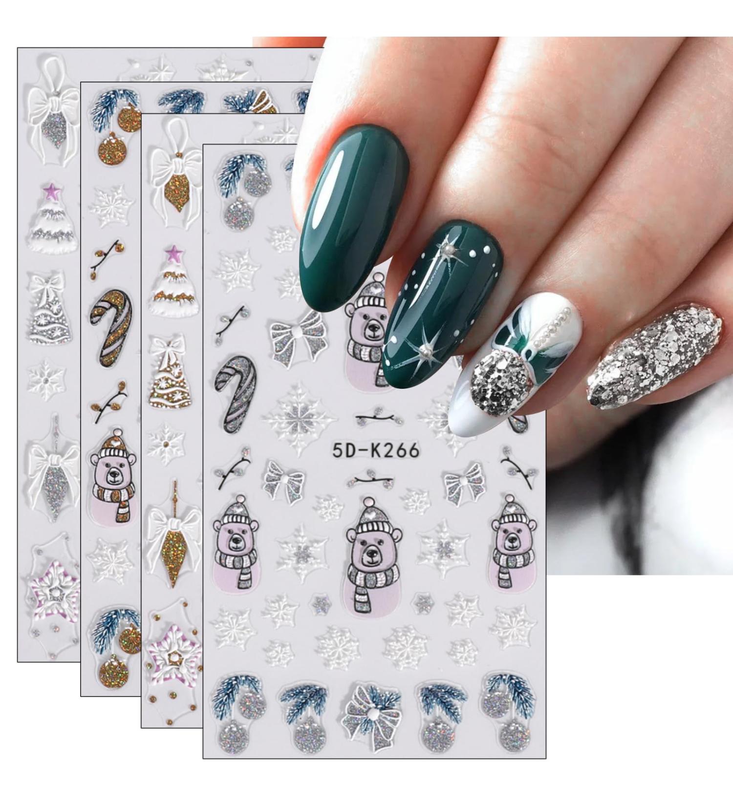 JMEOWIO 3D Embossed Christmas Nail Art Stickers Decals Self-Adhesive 5D Snowman Snowflake Winter Holiday Colorful Nail Supplies Nail Art Design Decoration Accessories 4 Sheets - Buy Online on GoSupps.com