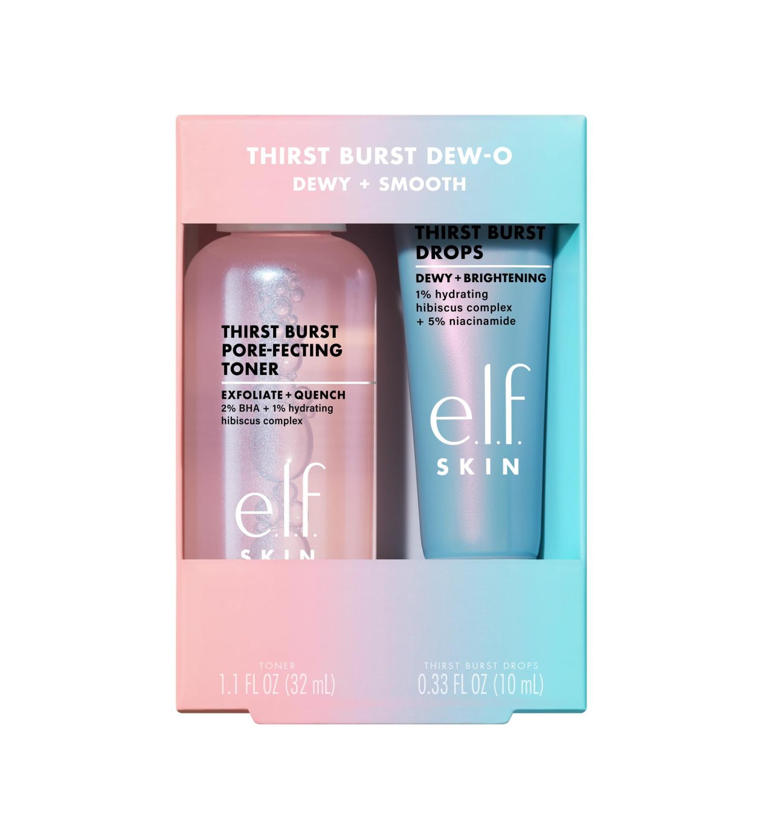 e.l.f. SKIN Thirst Burst Dew-O Travel-Sized Skincare Set Exfoliating Facial Toner & Hydrating Serum Drops Gives Skin A Dewy Bouncy Glow Vegan & Cruelty-Free - Buy Online on GoSupps.com