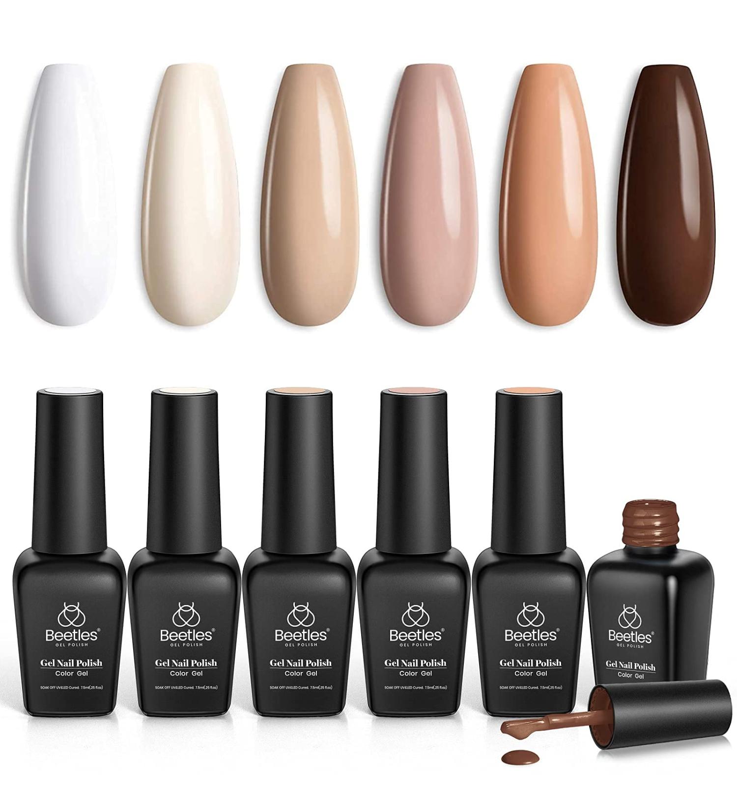 Beetles 6-Piece Nude Gel Polish Set | Soak Off, LED/UV Lamp | Manicure Kit for DIY at Home | White, Ivory, Nude, Pink, Peach, Brown | Natural Skin Tone Colors | Perfect Gift for Women - Buy Online on GoSupps.com