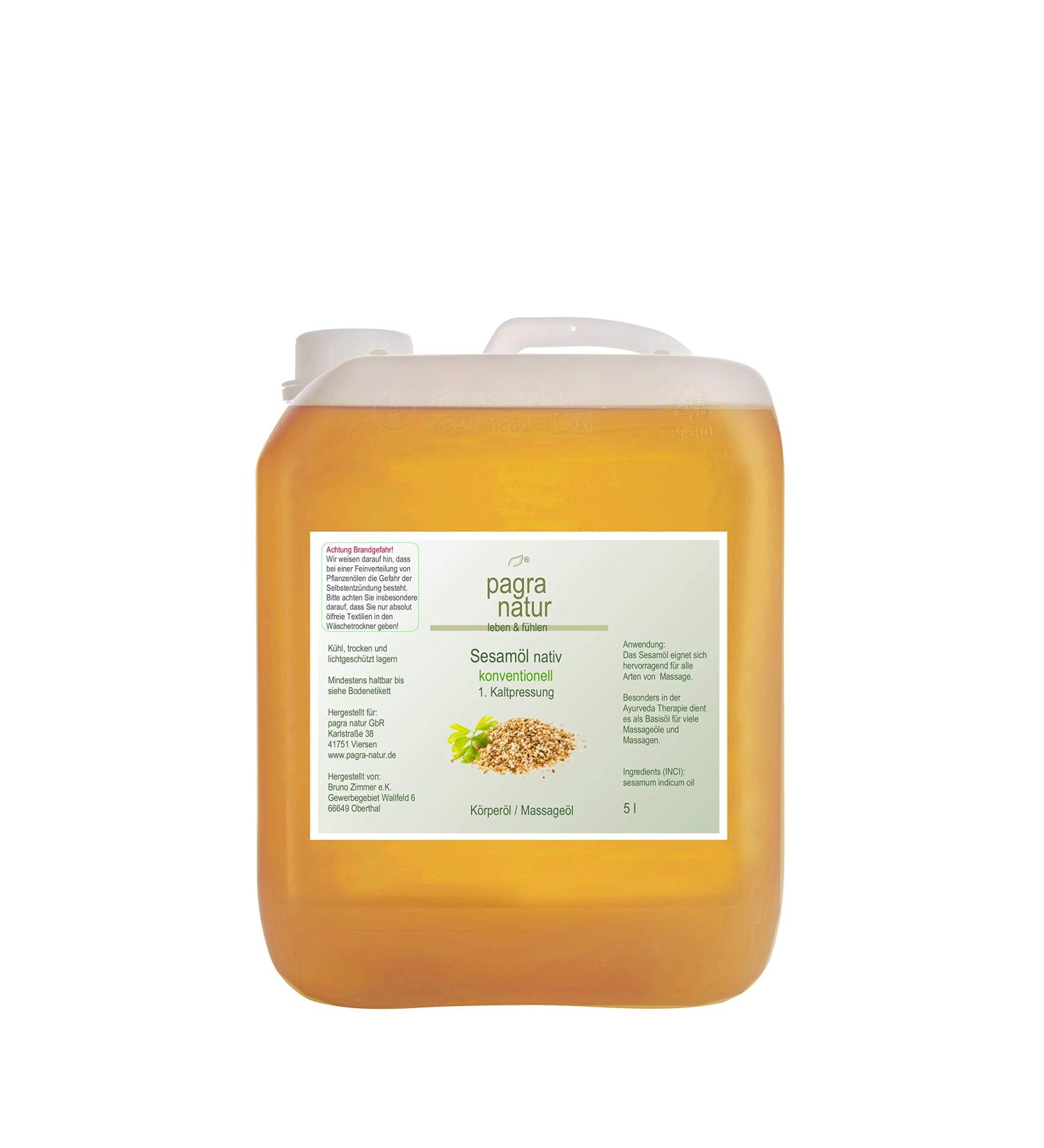 Pagra Natur Massage Oil - Virgin Sesame Oil 1st Cold Pressed 5L Canister | Premium Quality Massage Oil for Relaxation | Buy Internationally - Buy Online on GoSupps.com