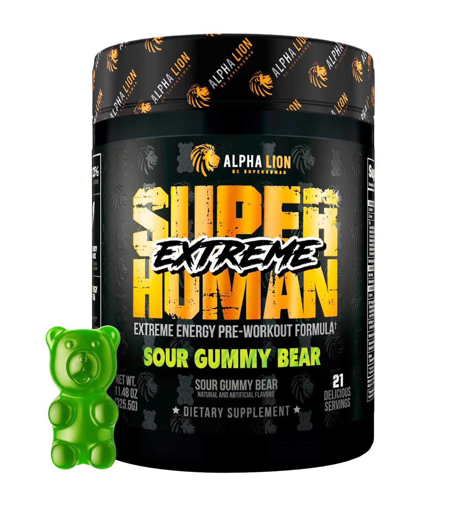 ALPHA LION Superhuman Extreme High Stim Pre Workout Powder Beta Alanine L-Taurine & 356mg Tri-Source Caffeine for Sustained Energy Nitric Oxide & Citrulline for Pump (21 Servings Sour Gummy Bear) - Buy Online on GoSupps.com