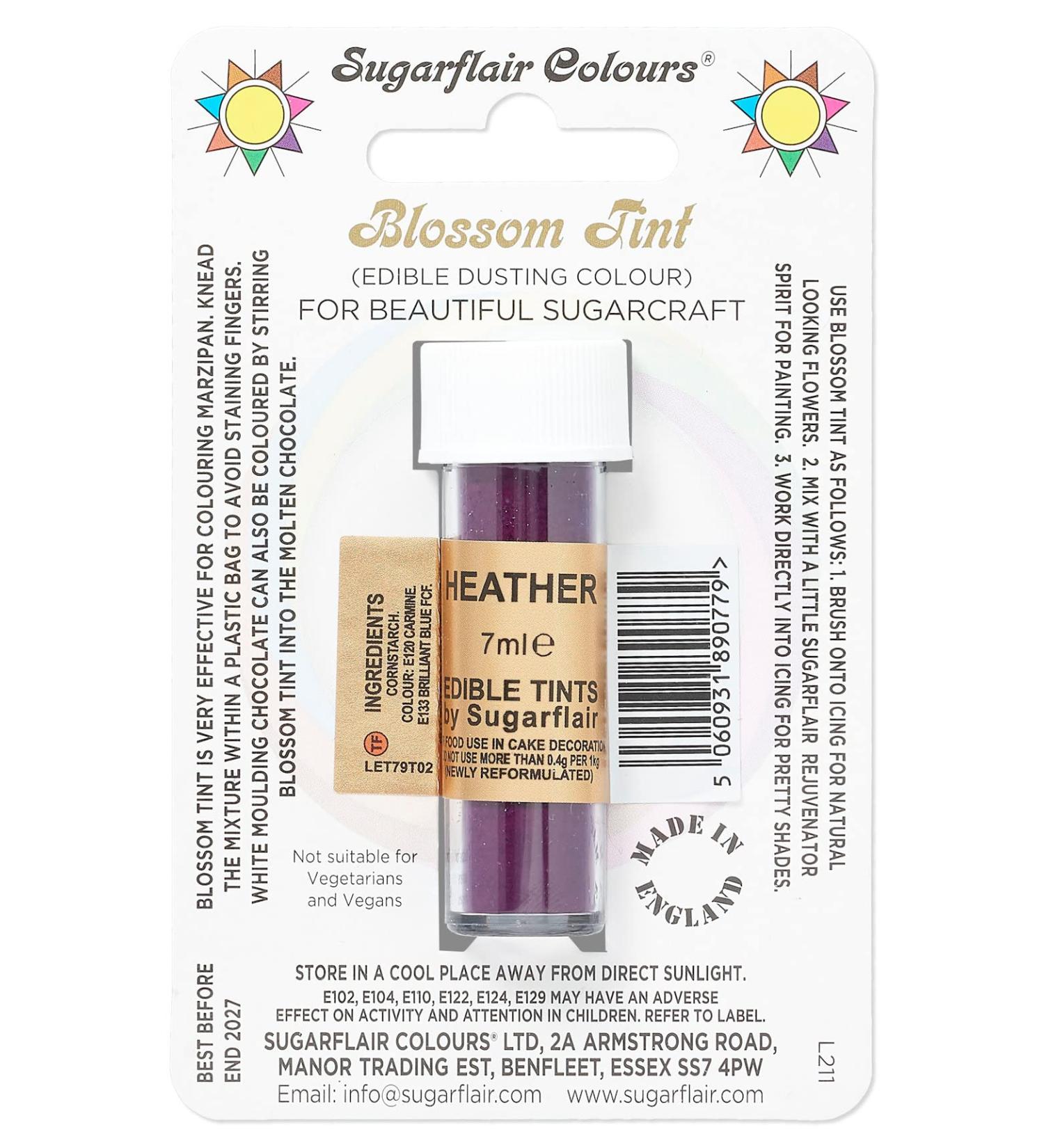 Sugarflair Heather Blossom Tint Food Colouring and Dusting Powder Matt Finish Brush On or Mix with Rejuvenator Spirit to Create a One of A Kind Cake - 7ml