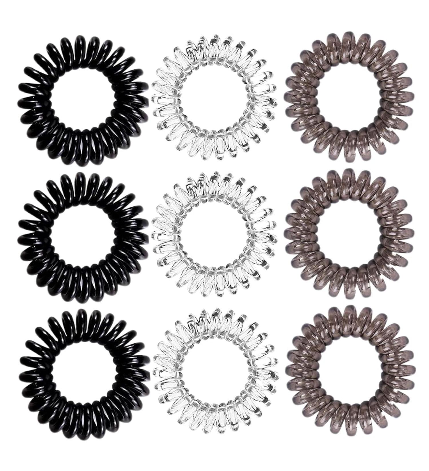 Tadipri Telephone Cable Hair Scrunchie Elastic Hair Band 9 Pieces 3 Colours Spiral Telephone Cable Large Anti Split Ends Braid Elastic Fitness Hair Band Spiral Small for Girls and Women - Buy Online on GoSupps.com