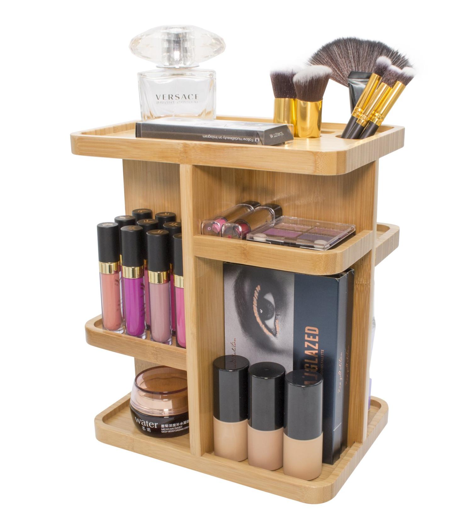 Sorbus 360 Bamboo Cosmetic Organizer - Multi-Function Storage Carousel for Makeup, Toiletries, and More - Ideal for Vanity, Desk, Bathroom, Bedroom, Closet, Kitchen - Eco-Friendly Bamboo - Buy Online on GoSupps.com