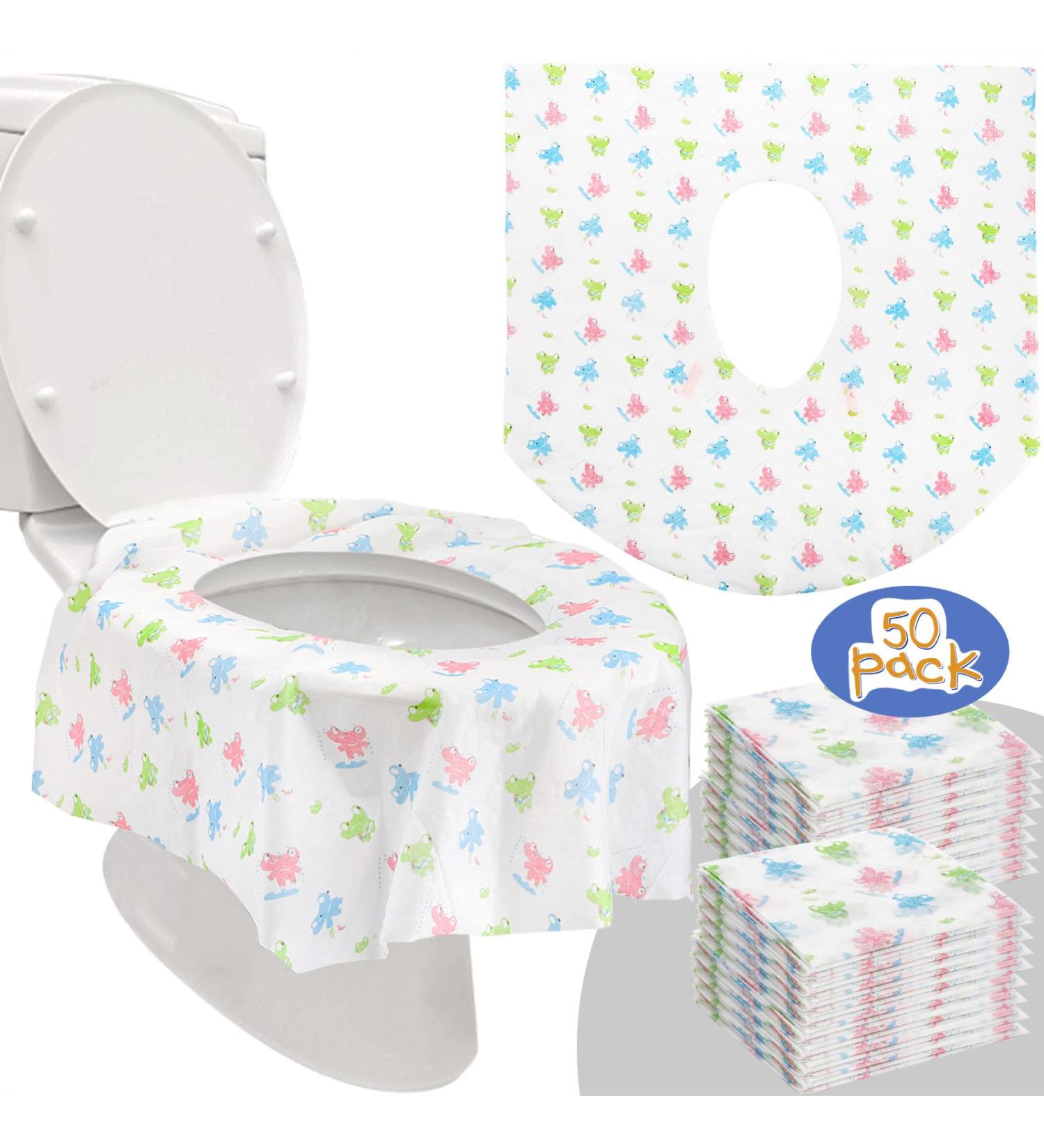 Tebery 50 Pack Extra Large Cute Frog Printed Disposable Toilet Seat Covers - Waterproof & Portable for Toddlers, Kids, and Adults - Individually Wrapped for Travel - Buy Online on GoSupps.com