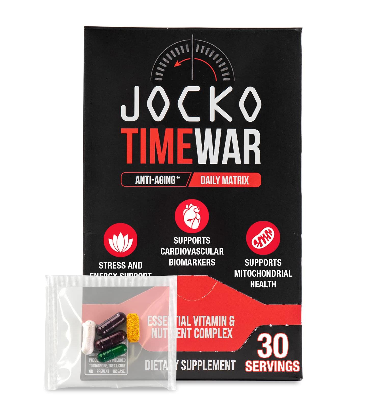 Jocko Fuel TIME WAR - Multivitamin for Men & Women. NAD Supplement for Healthy Aging Heart Bone & Eye Health. Essential Vitamins and Minerals Supports Stress Relief + Energy Levels - 30 Day Supply - Buy Online on GoSupps.com