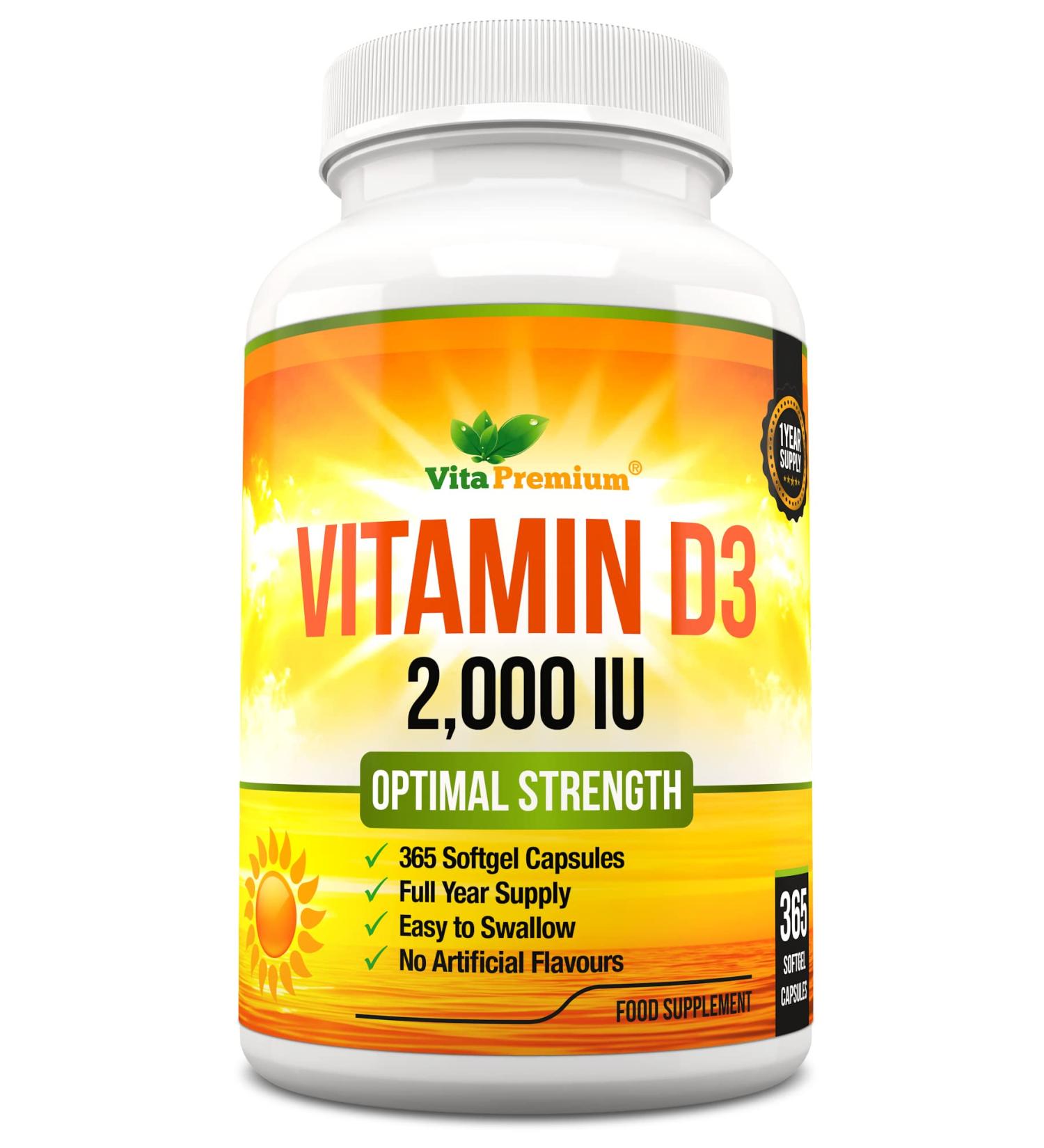 365 Easy to Swallow Softgels - Vitamin D3 Supplement 2000 IU for Optimal Strength - Full Year Supply - Buy Online on GoSupps.com