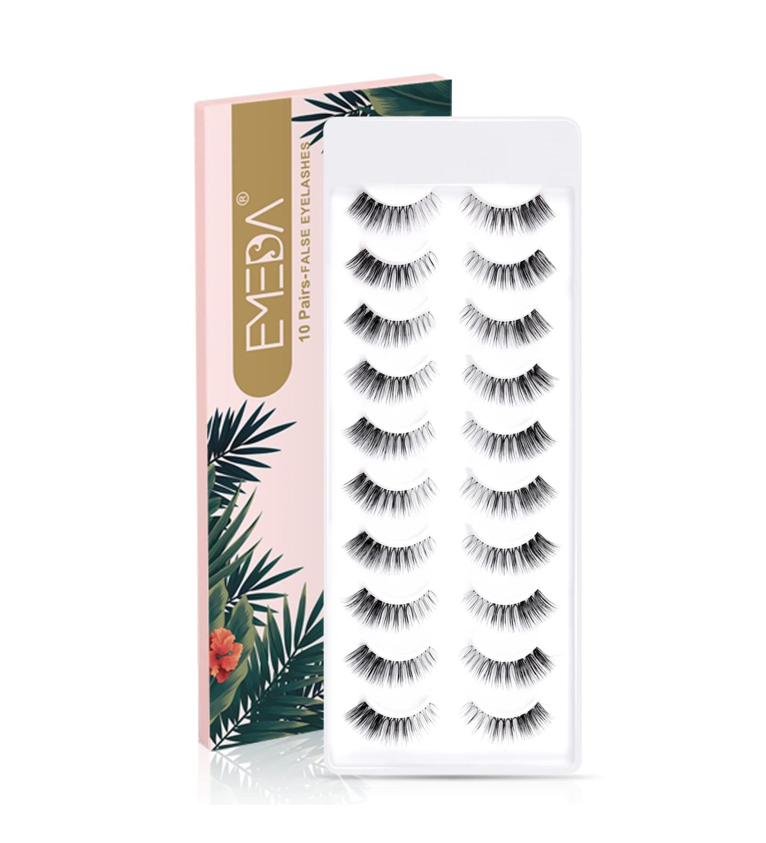 Emeda Natural False Eyelashes - 10 Pairs 2 Styles Clear Band 100% Handmade Cat Eye & Soft Whisper Lashes - Buy Online on GoSupps.com