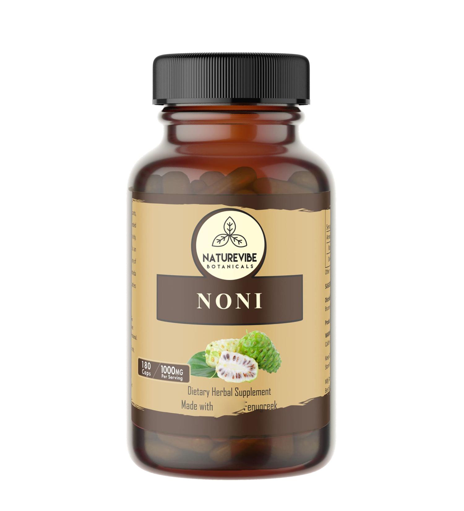 Naturevibe Botanicals Noni Fruit 1000mg Capsules - 180 Count | 100% Pure Noni Fruit Powder | Vegan-Friendly - Buy Online on GoSupps.com