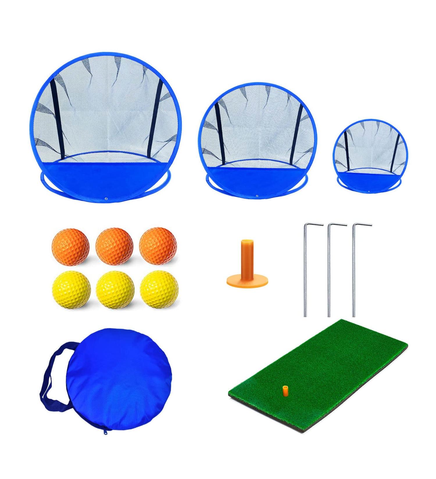 Santa Casa Golf Chipping Practice Net Set - 3 Sizes, Training Equipment with Foam Balls, Hitting Mat, Metal Piles, Carrying Bag - Indoor/Outdoor Target System - Buy Online on GoSupps.com