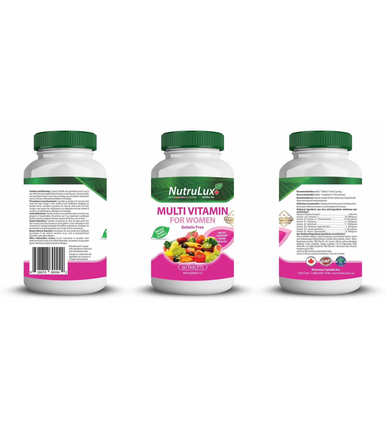 NutruLux Women's Multivitamin - Halal Vegan Gelatin-Free Tablets with High Vitamin C - Daily Wellness Support and Immune Boost - 120 Tablets (Pack of 2) - Buy Online on GoSupps.com