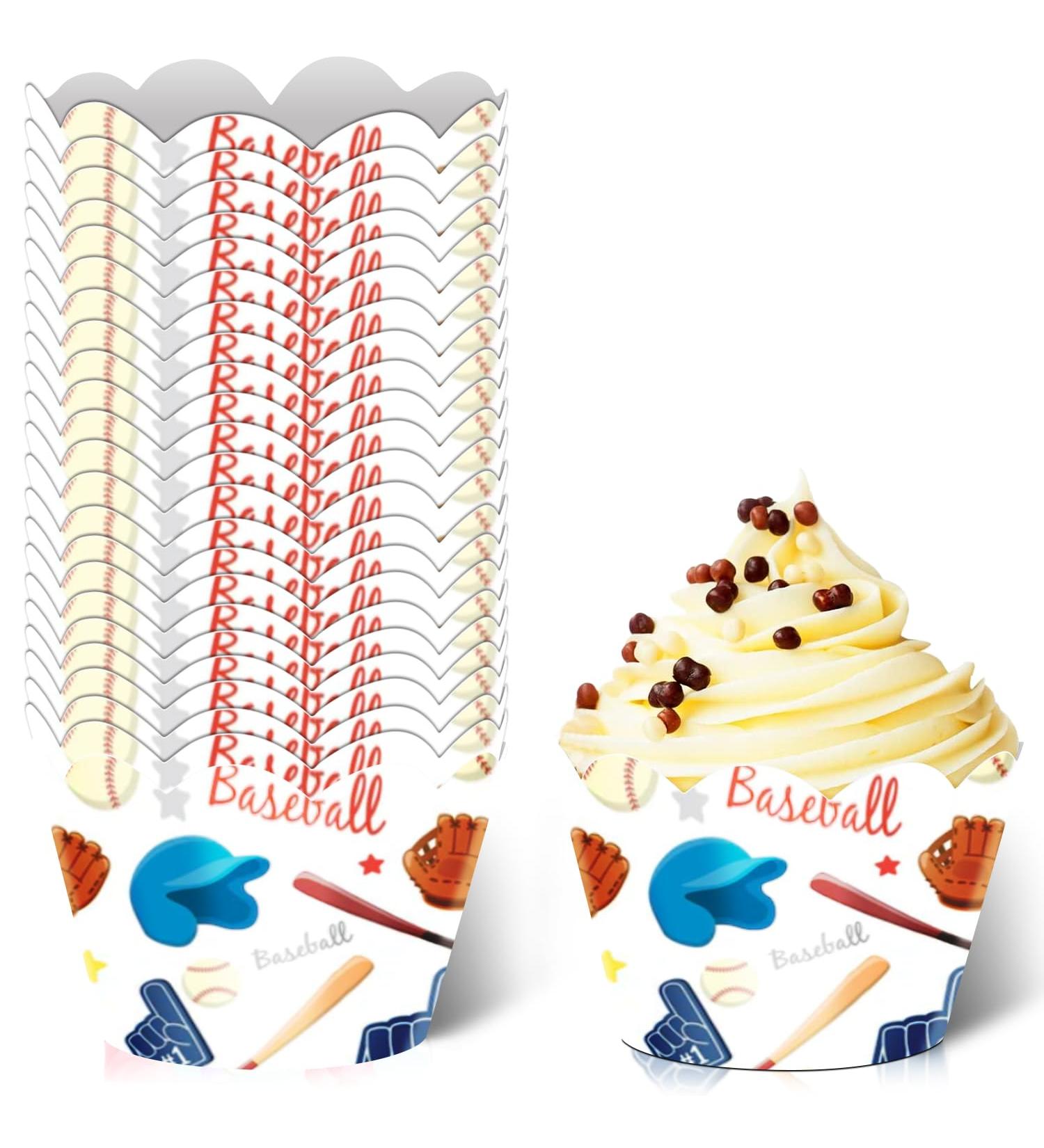 24pcs Baseball Equipment Dessert Cupcake Wrappers Pick for Baseball Sport Game Theme Decor Supplies Men Women Boys Girls Happy Birthday Party Decorations - Buy Online on GoSupps.com
