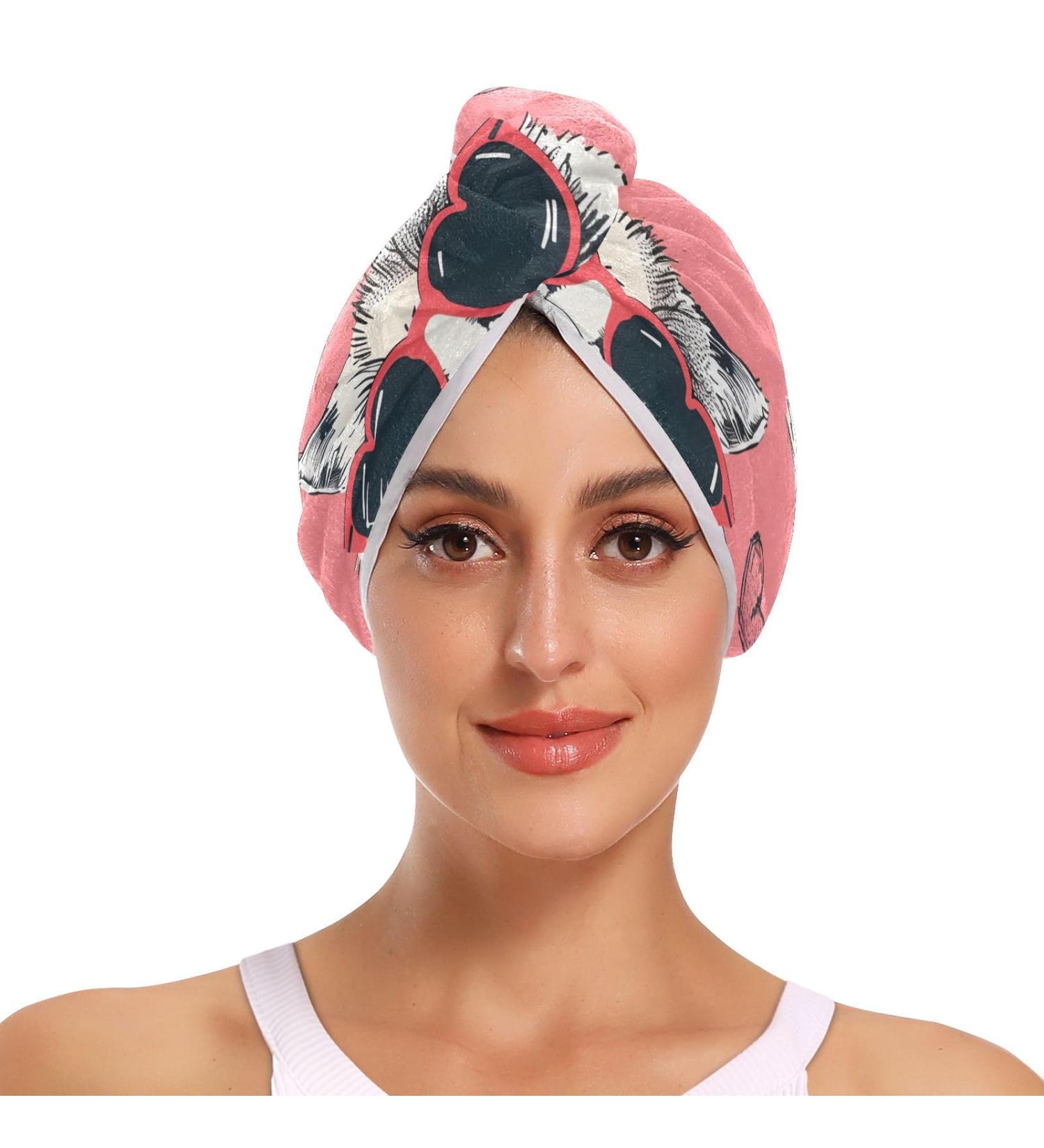 Shop Cat Sunglasses Pink Hair Towel 2 Pack | Super Absorbent Quick Dry Hair Turbans for Women & Girls - Buy Online on GoSupps.com