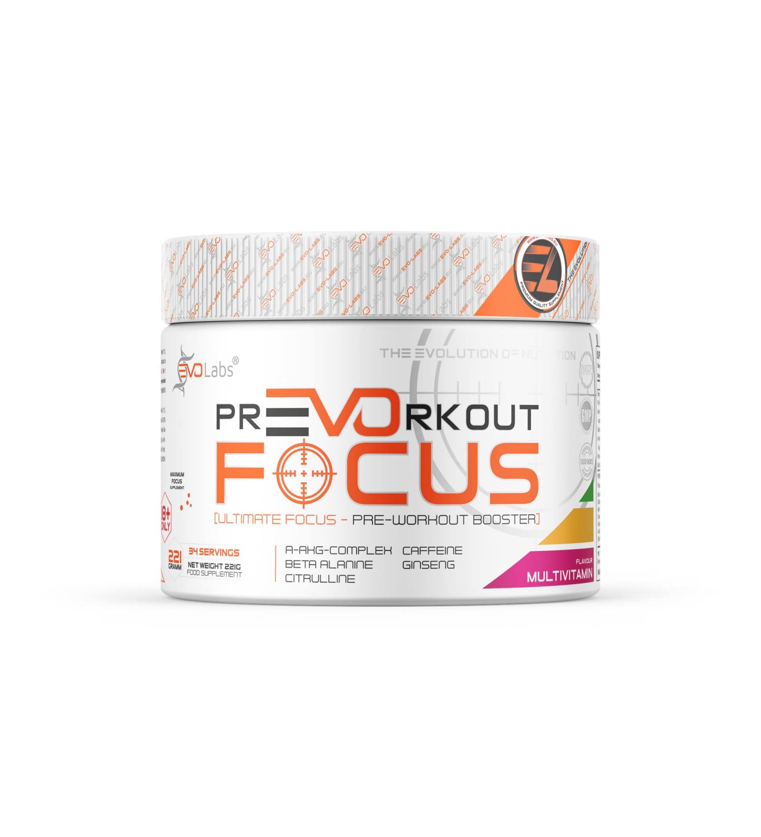 Evolabs Pre-Workout Focus Powder 221G | Boost Energy Pump & Focus with N-Acetyl-L-Cysteine Beta-Alanine & Guarana | International Shipping Available - Buy Online on GoSupps.com
