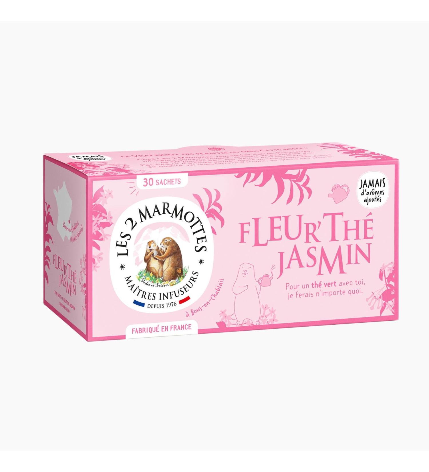 Les 2 Marmottes Fleur th Jasmin - 100% ORGANIC floral green tea with jasmine - Relaxing and soothing - For breakfast - 30 Sa - Buy Online on GoSupps.com