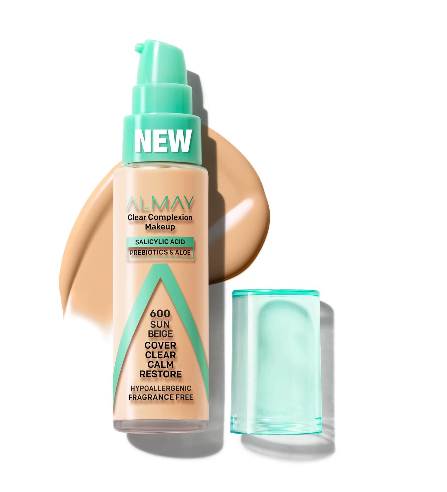 Almay Clear Complexion Acne Foundation 600 Sun Beige - Lightweight, Medium Coverage, Salicylic Acid, Hypoallergenic, Fragrance-Free - Buy Online on GoSupps.com