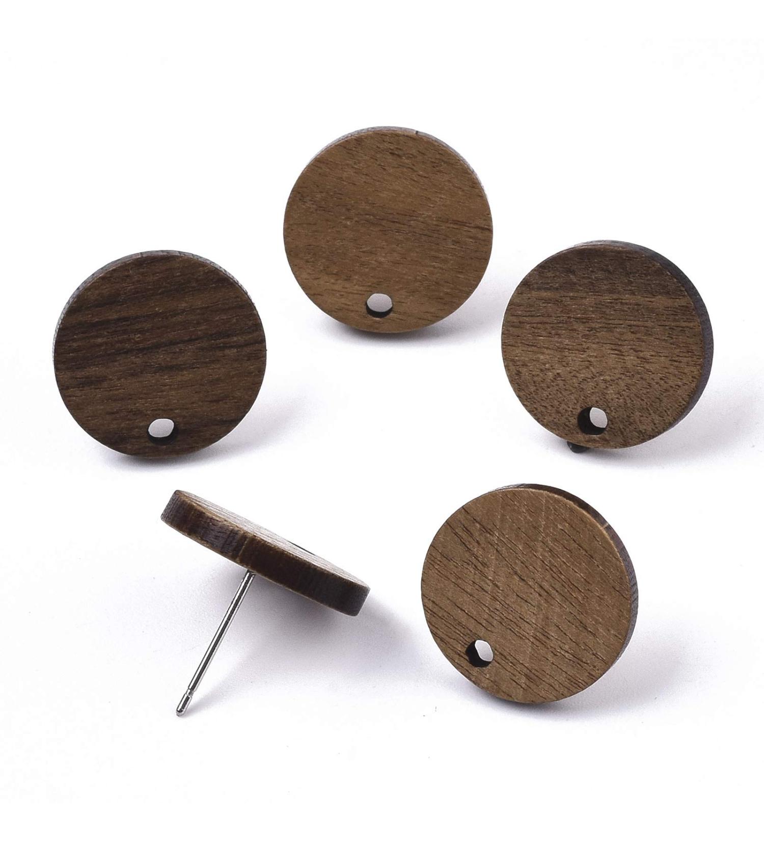 Pandahall 20 Pairs Walnut Wood Flat Round Earring Findings, Coconut Brown Dangle Stud Pendants - DIY Wooden Earrings Making - Buy Online on GoSupps.com