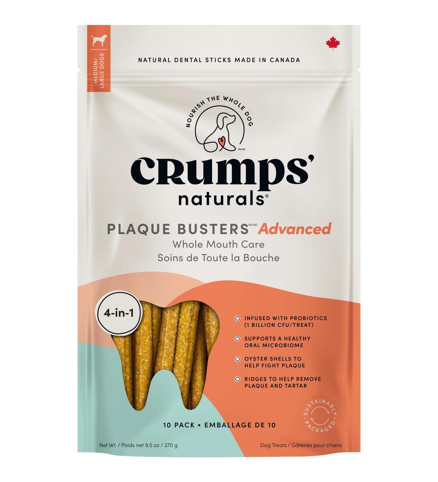 Crumps Naturals Plaque Busters Advanced - Whole Mouth Care Dental Sticks 9.5oz | Natural Pet Dental Chews for Healthy Teeth & Gums - International Shipping Available - Buy Online on GoSupps.com