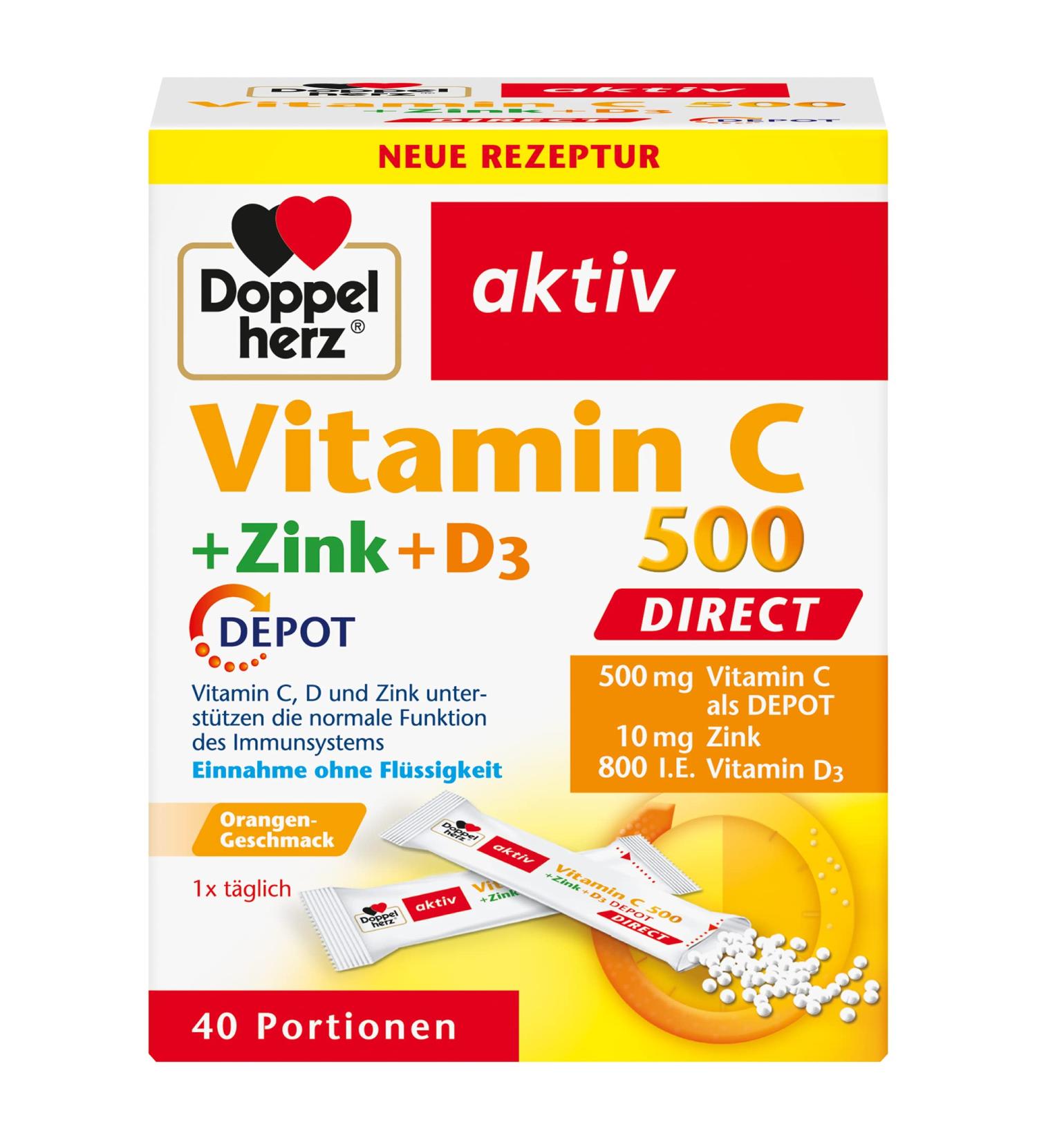 Double Heart Vitamin C 500 + Zinc + D3 Micro Pellets - Boost Immunity | 40 Portions - Buy Online on GoSupps.com
