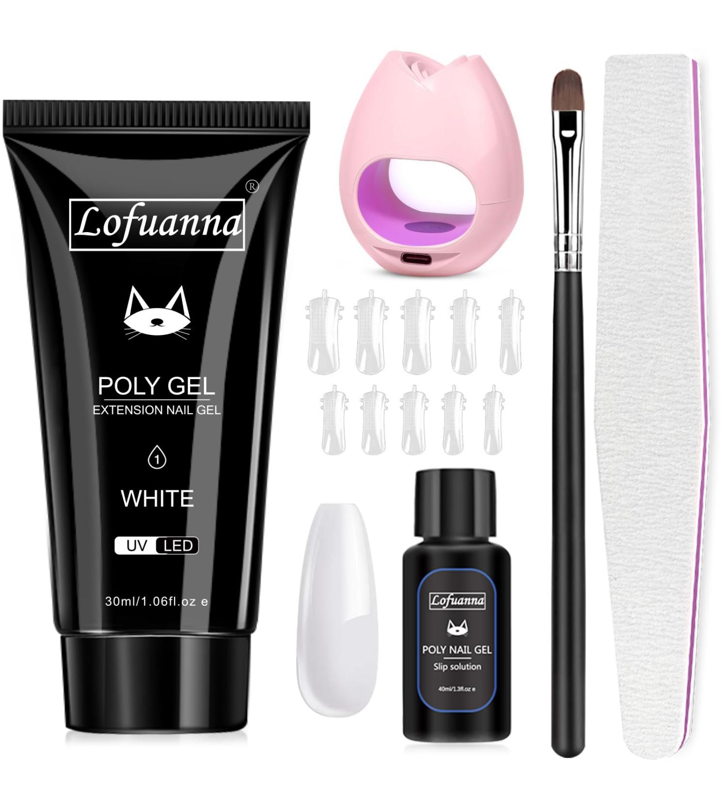 Lofuanna 30ML White Poly Gel Nail Kit with Lamp - DIY Poly Nail Extension Starter Set for Beginners - Buy Online on GoSupps.com