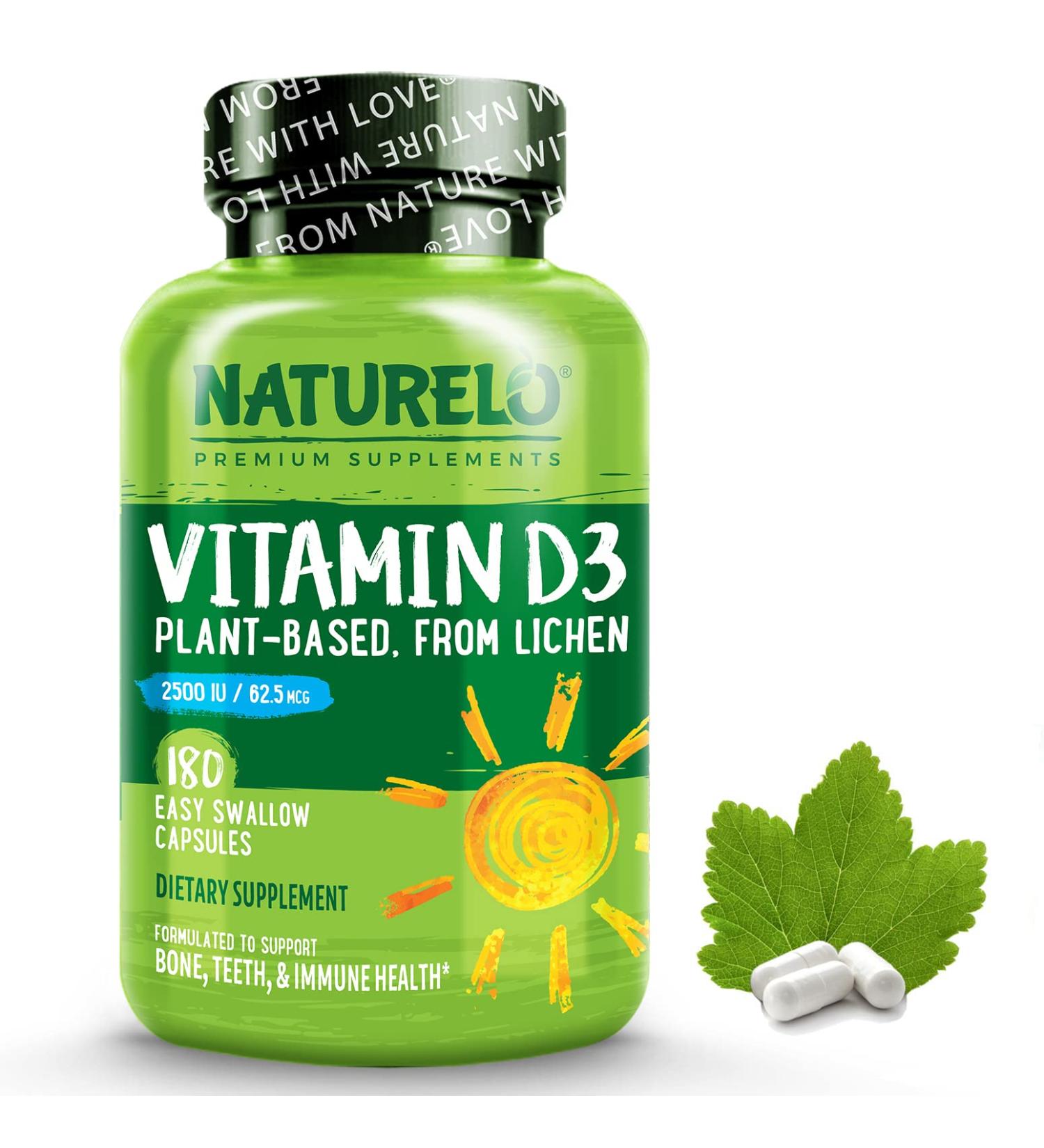 Naturelo Vitamin D 2500 IU - Plant-Based Supplement - 180 Capsules - Buy Online on GoSupps.com