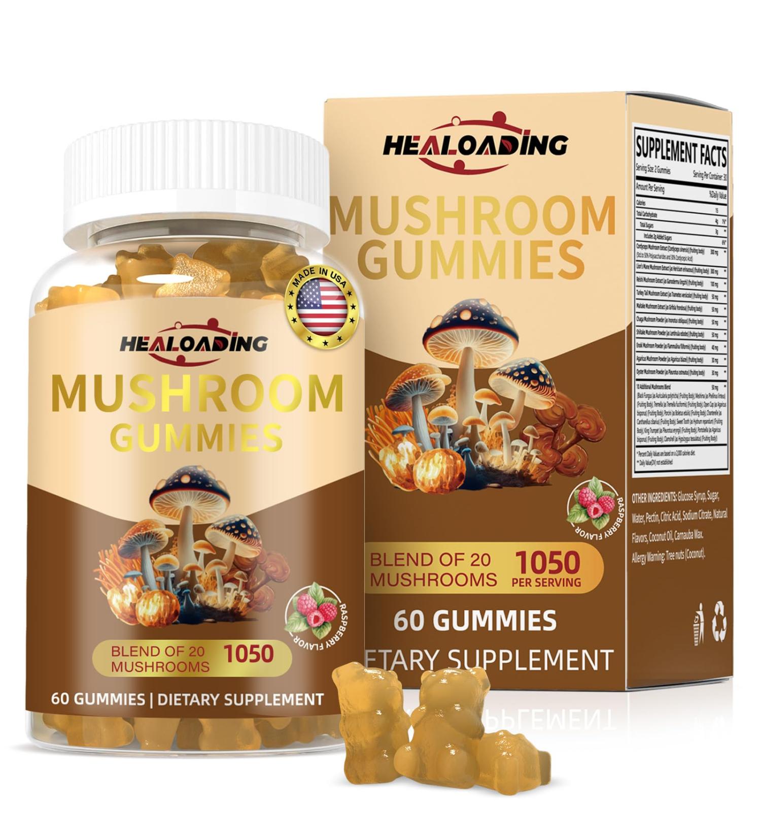 Mushroom Gummies with Lion's Mane & Cordyceps - Immune Support, Brain Health & Memory Enhancement - Vegan Mushroom Complex with Vitamin D3, B6, B9 & B12 - Focus, Energy & Cognitive Function Supplement - Buy Online on GoSupps.com