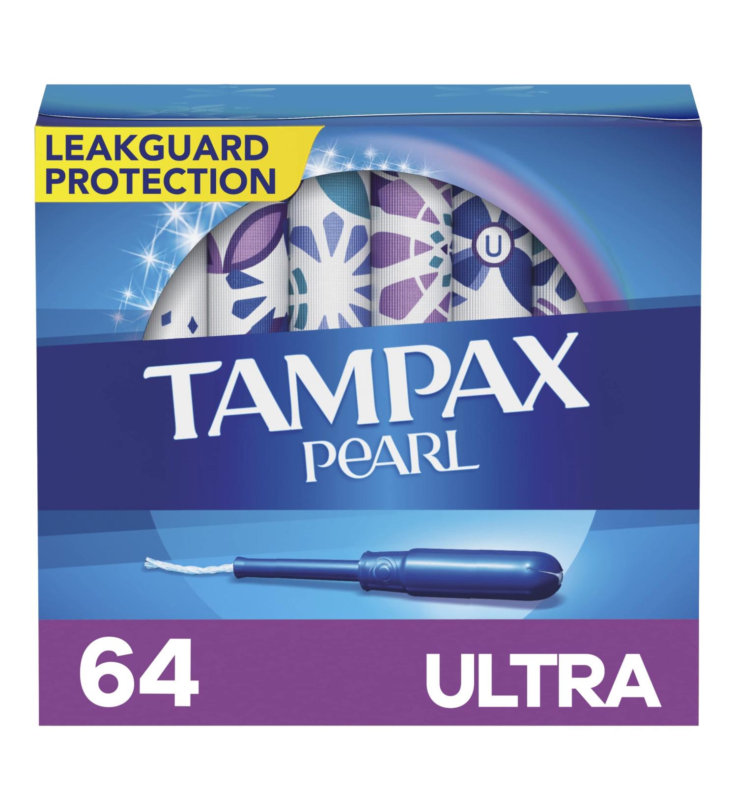 Tampax Pearl Ultra Absorbency Tampons, BPA-Free Applicator, LeakGuard Braid, Unscented - 64 Count (2 Packs of 32) - Buy Online on GoSupps.com