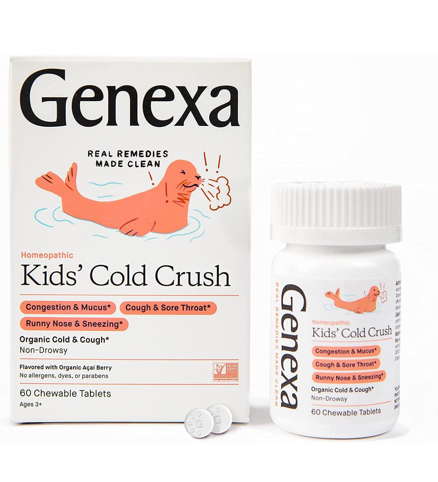 Genexa Children's Cold Crush - Organic Acai Berry Chewable Tablets for Cough & Cold Relief (Ages 3+, 60 Count) - Buy Online on GoSupps.com