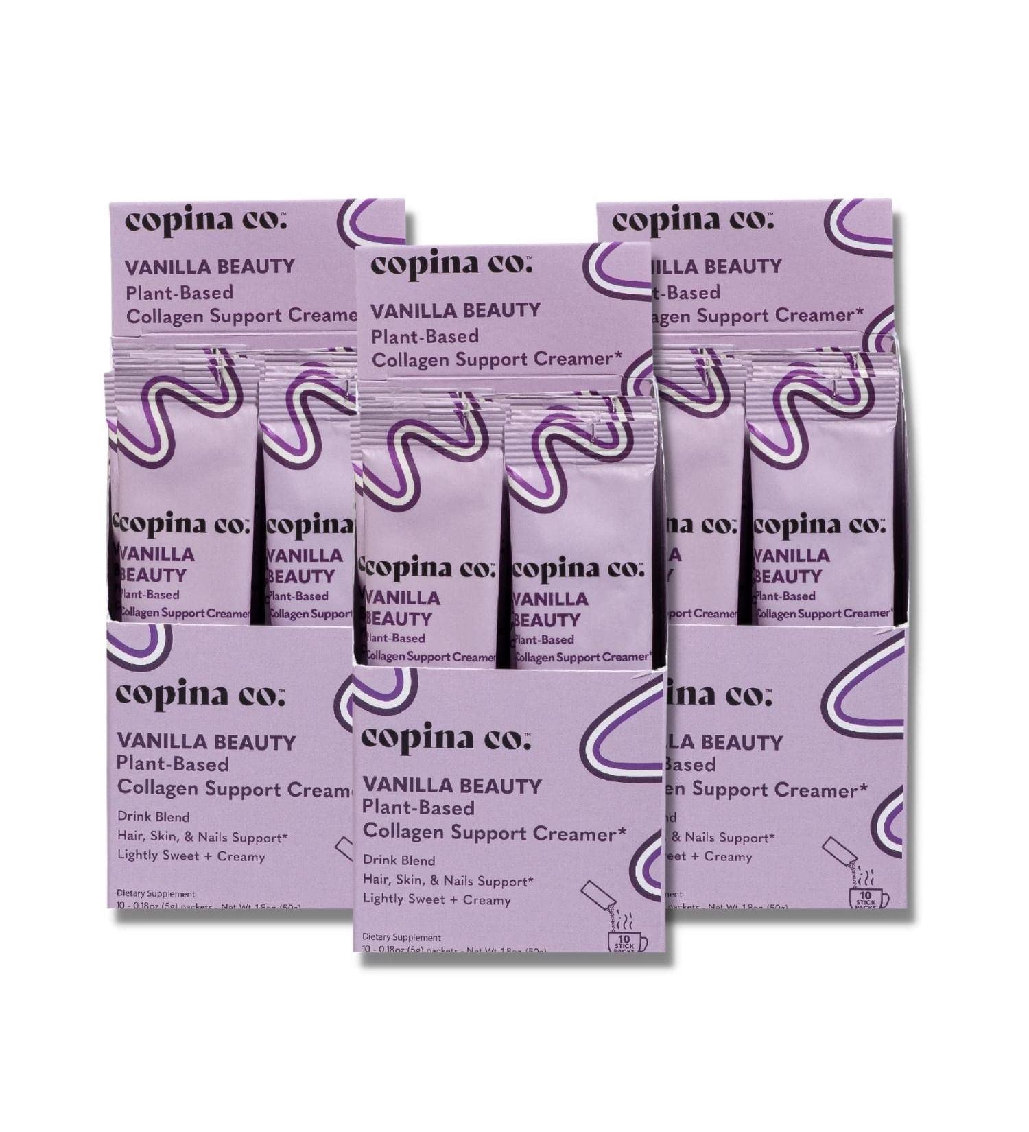 Copina Co. Vanilla Beauty Vegan Collagen Booster Creamer: Plant Based Collagen Support Smoothie Drink Vegan Blend Variety Pack | Vanilla Flavor || 3 Cartons 10 Individual Servings per Carton - Buy Online on GoSupps.com