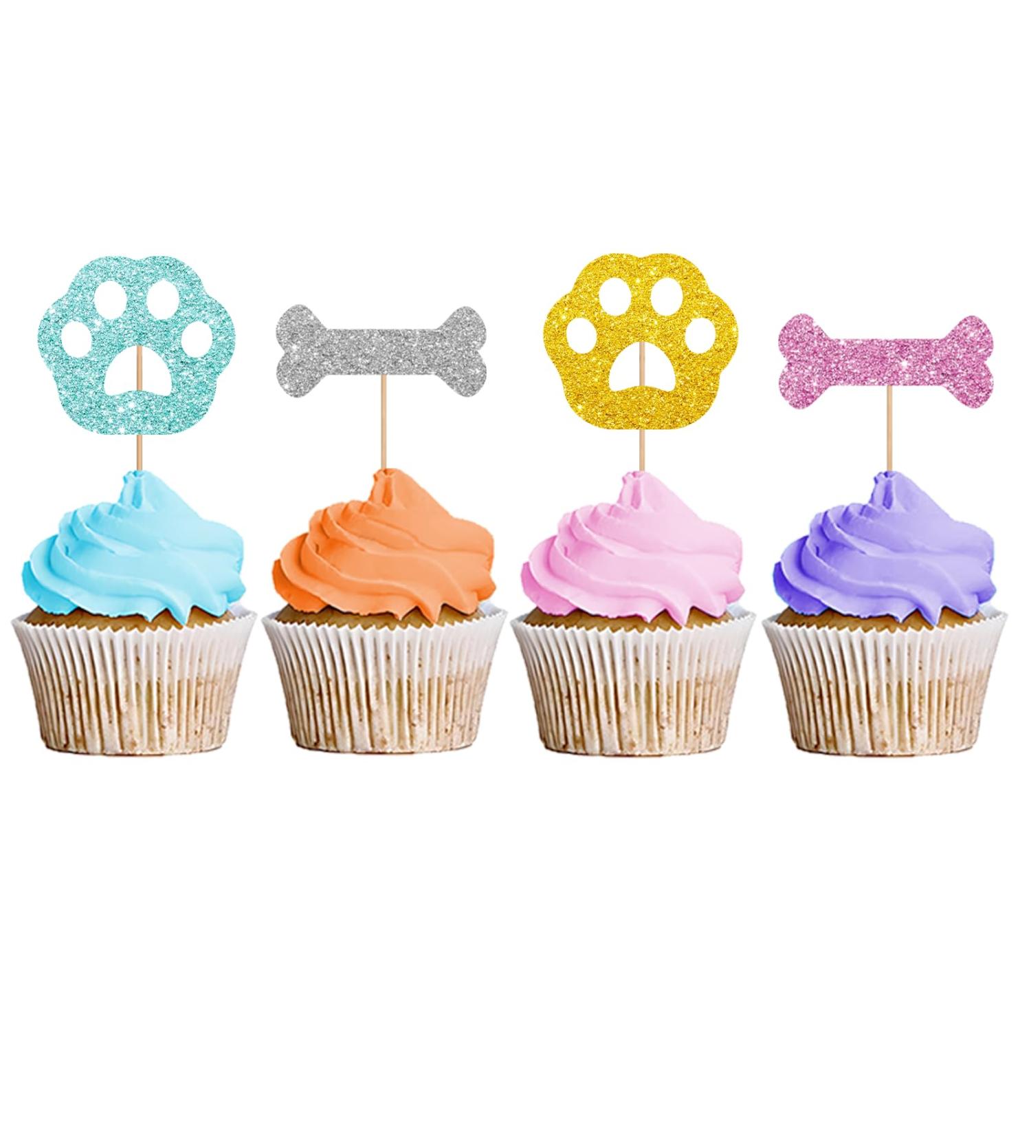Dog Paw & Bone Cupcake Toppers Puppy Baby Shower Cupcake Toppers Puppy Themed Dessert Picks Baby Girl/Boy Birthday Party Decoration - Pink & Blue Glitter - Buy Online on GoSupps.com