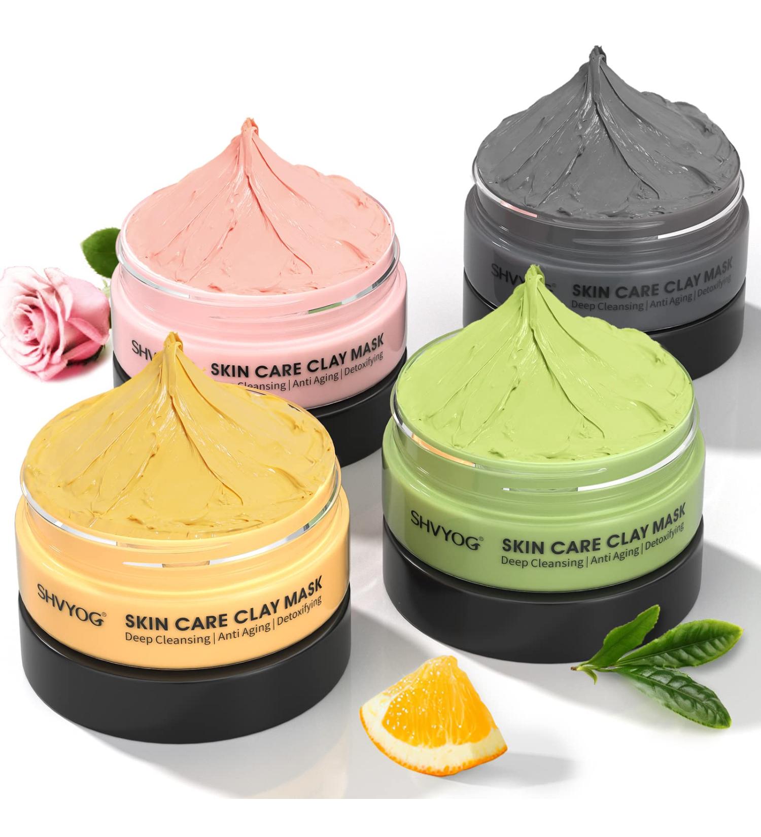 4 Pcs Clay Mask Set - Turmeric, Vitamin C, Green Tea, Dead Sea Mud & Rose Clay Masks - 240g Total - Deep Cleansing, Moisturizing & Pore Refining - Buy Online on GoSupps.com